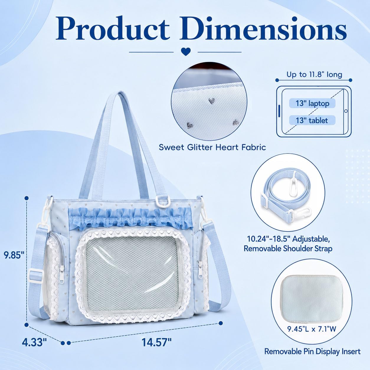 Ita Bag with DIY Accessory Kit - Clear Window Y2K Kawaii Lace Crossbody Bag with Display Insert for Pins & Button Badges image 4