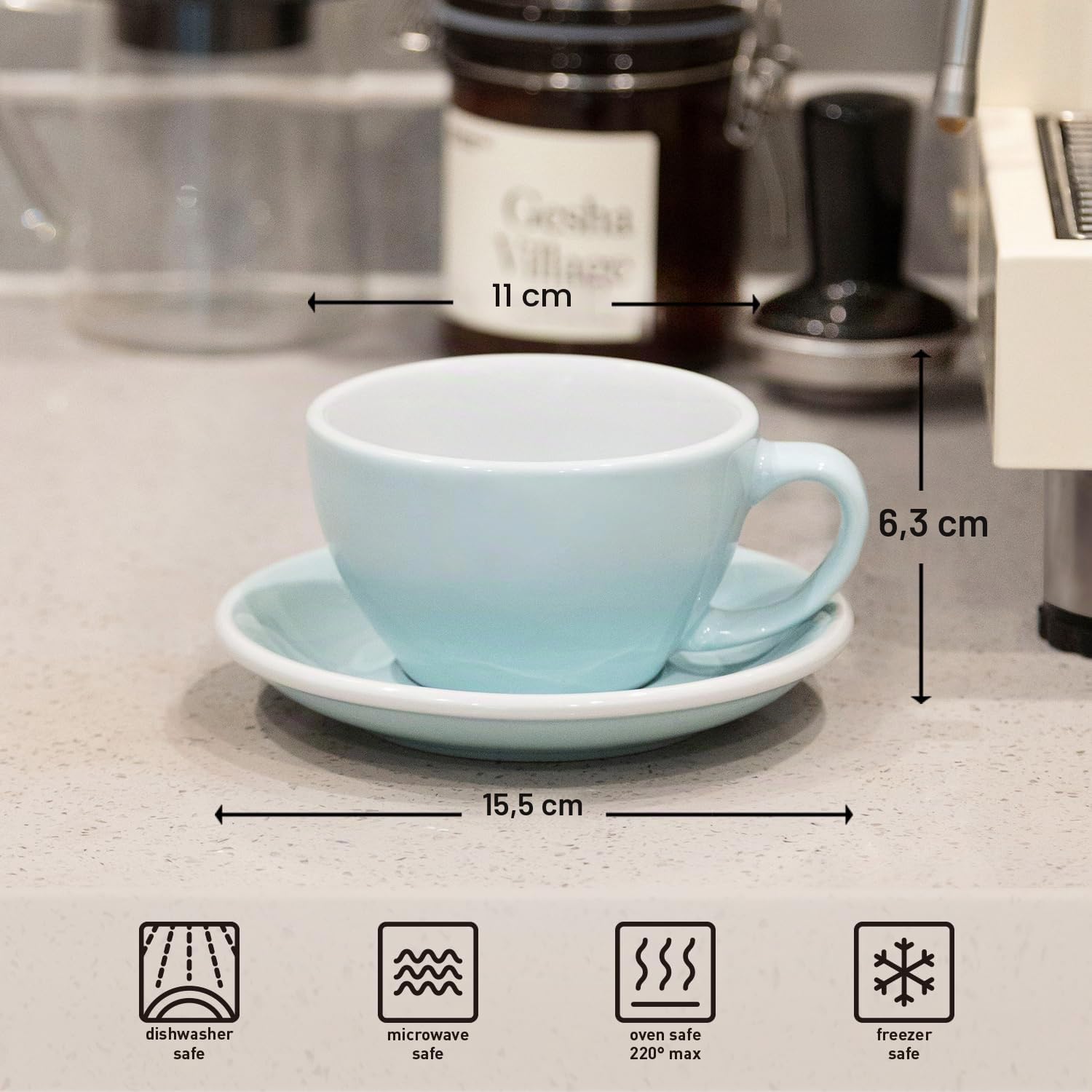 Loveramics Taza de café con platillo, tazas de café de cerámica de 10 onzas con fondo redondo para latte, capuchino, té, espresso, juego de tazas de cerámica de pared gruesa para barista, colores
