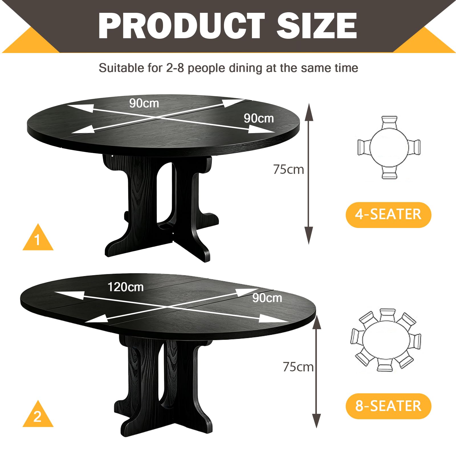 Tavolo da pranzo allungabile, 90-120 cm, rotondo/ovale, tavolo da cucina in MDF per 2-8 persone, altezza 75 cm, moderno tavolo da pranzo per soggiorno, cucina, base in legno incrociato, salvaspazio