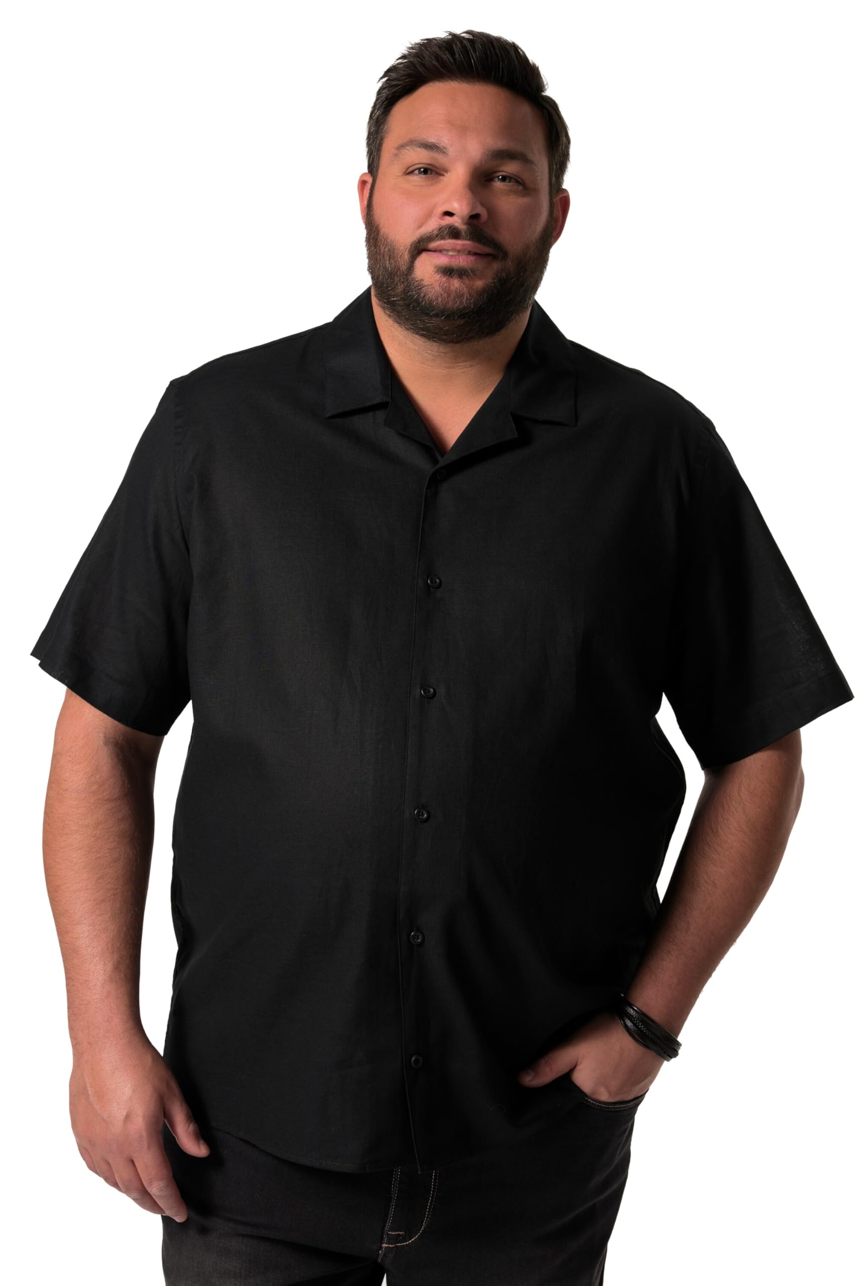 Men Plus Herren große Größen Übergrößen Menswear L-8XL Leinenmix-Hemd, Halbarm, Cubakragen, Cuba Fit 836640