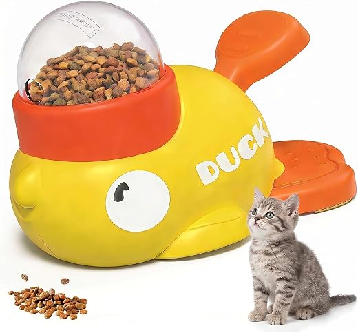 Pawbabas Interactive Treat Dispenser Toy, Duck Shape 2-in-1 Slow Feeder for Dogs &amp; Cats, Food Dispensing Puzzle Toy for Me...