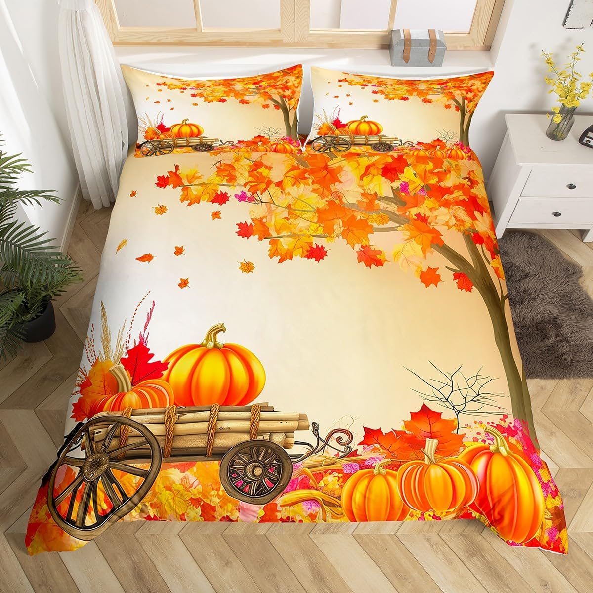Feelyou Kids Fall Festival Bedding Set Full Size Happy Fall Y'all Duvet Cover for Teens Bedroom Decor Thanksgiving Decor Comforter Cover Set Thanksgiving Decor Bedspread Cover with 2 Pillow Case