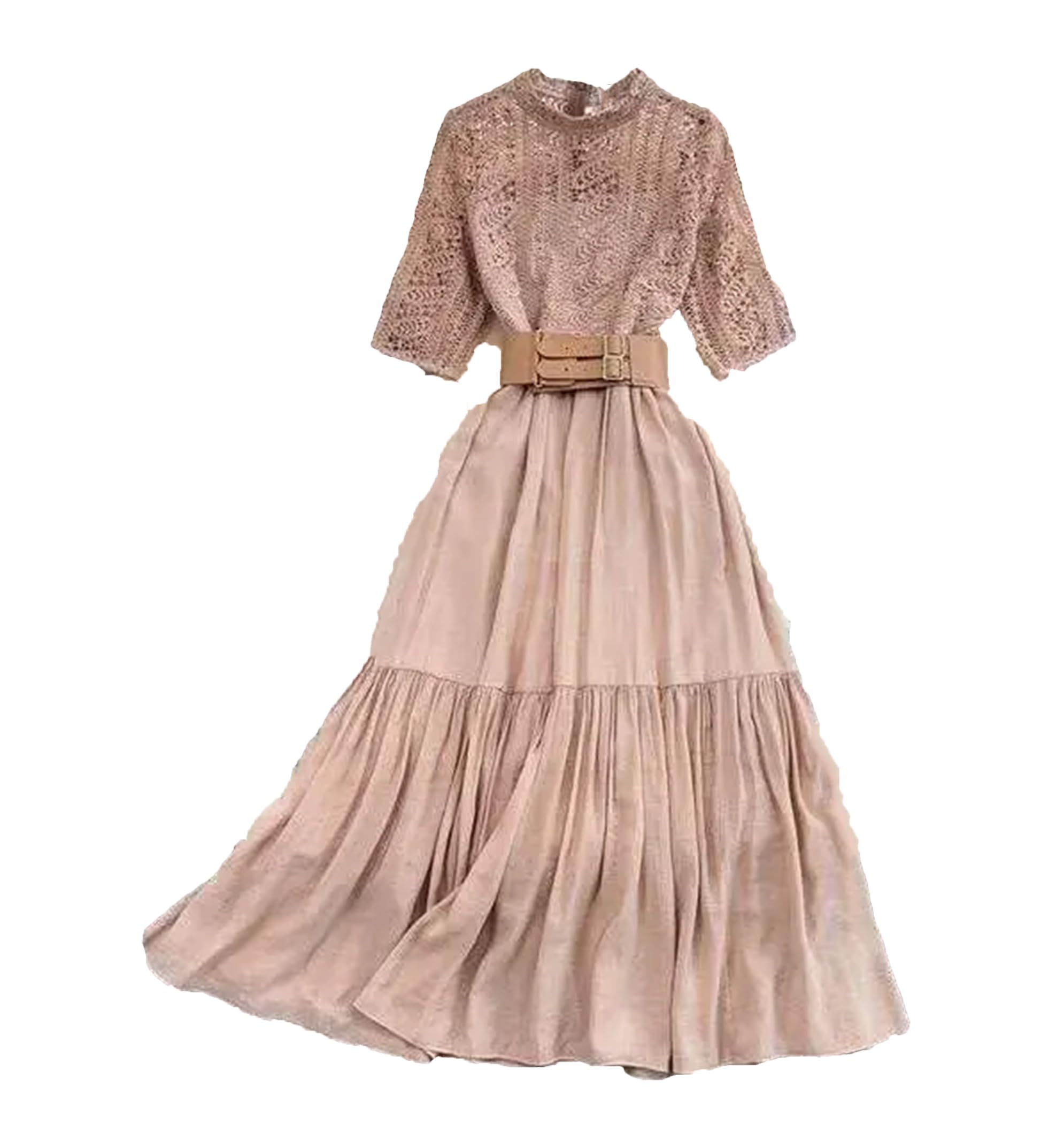 Yeuyyben Pizzo Chiffon Abiti Moda Donna Scava Fuori Embroidey Manica Corta Cintura Elegante Partito Lungo Prom