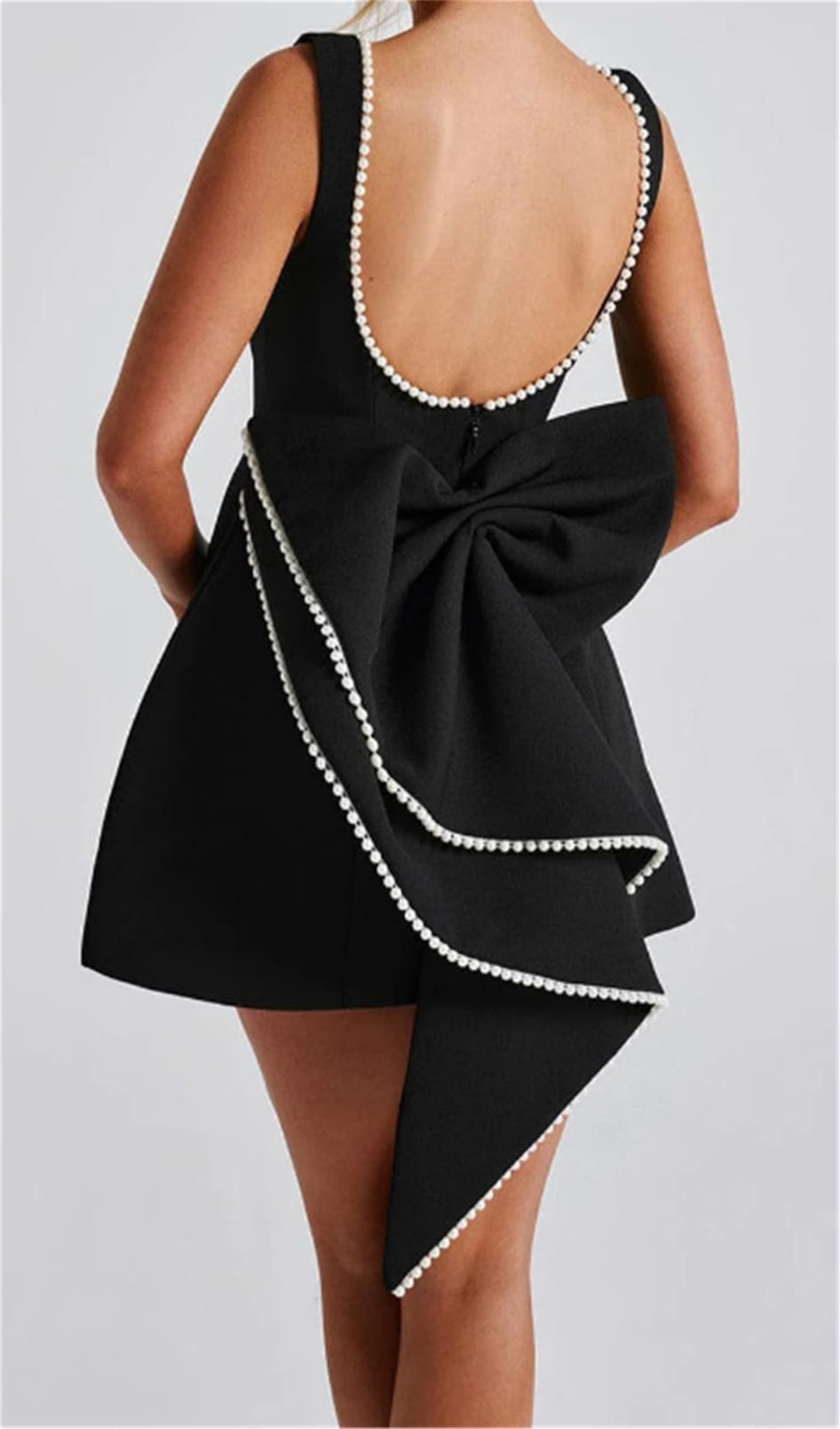 Vestido de verano para mujer, sin mangas, con lazo, perla, corto, sexy, delgado, sin mangas, espalda abierta, mini vestidos formales