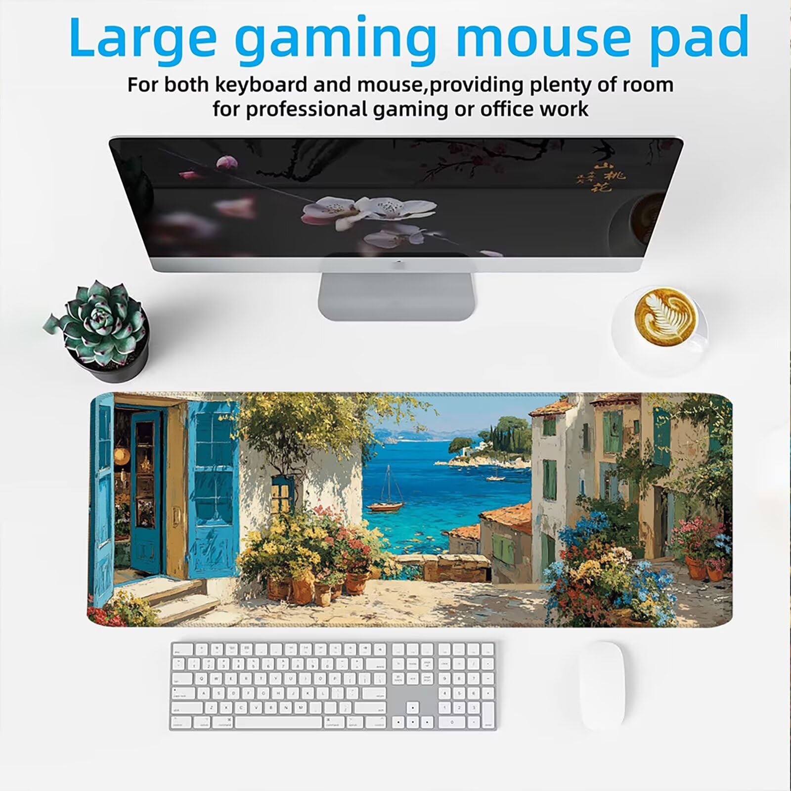 Tappetino Mouse XXL 1200x600x3mm Mouse Pad Gaming, Città Sulla Spiaggia, Mousepad Base Antiscivolo, Esteso Accessori Scrivania Tracciamento Ad Alta Precisione tappetino per Computer Ufficio, C0P-912