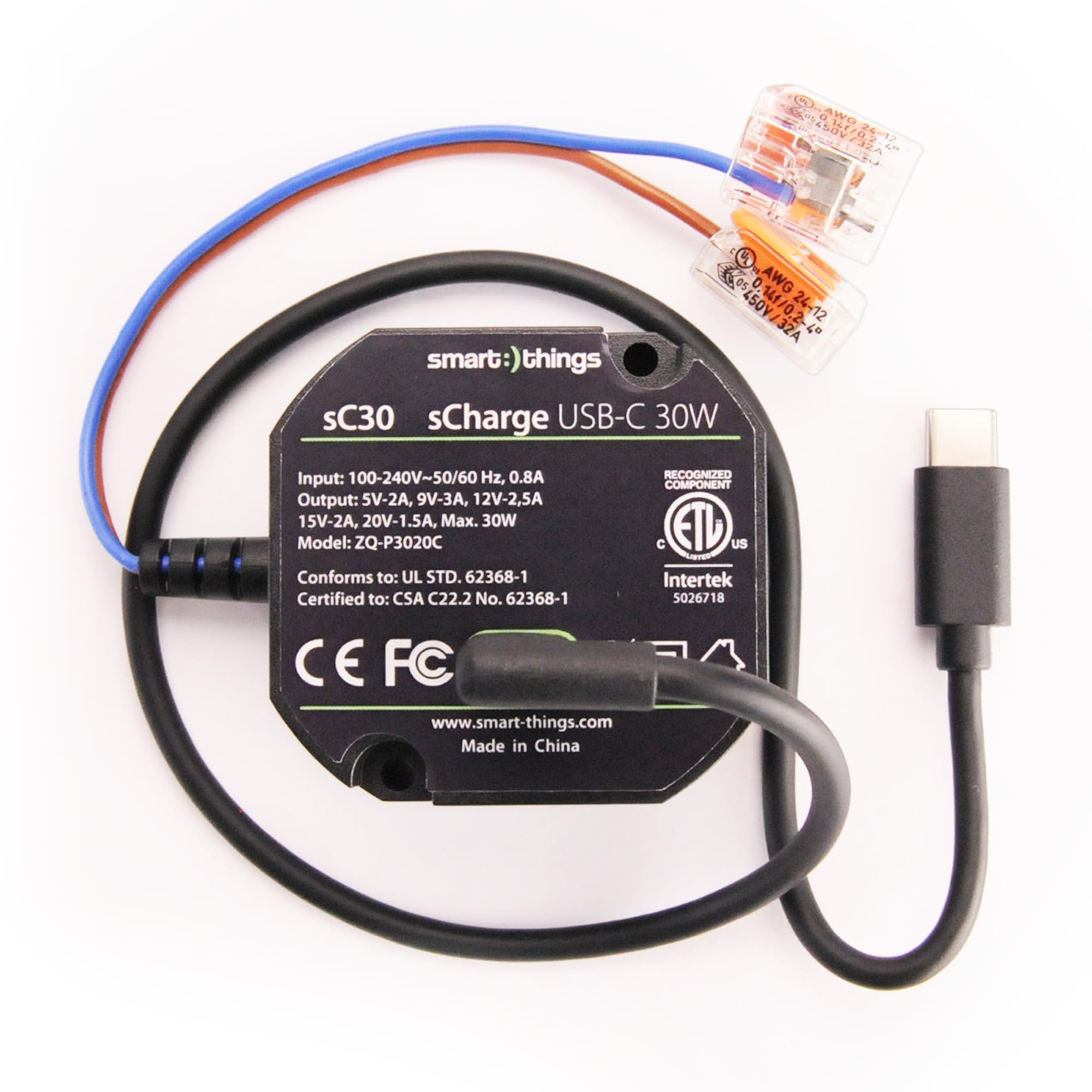 Smart Things SCharge S48 C – 20W USB-C Unterputz-Steckdose Mit Kabel Für Smartphones & Tablets