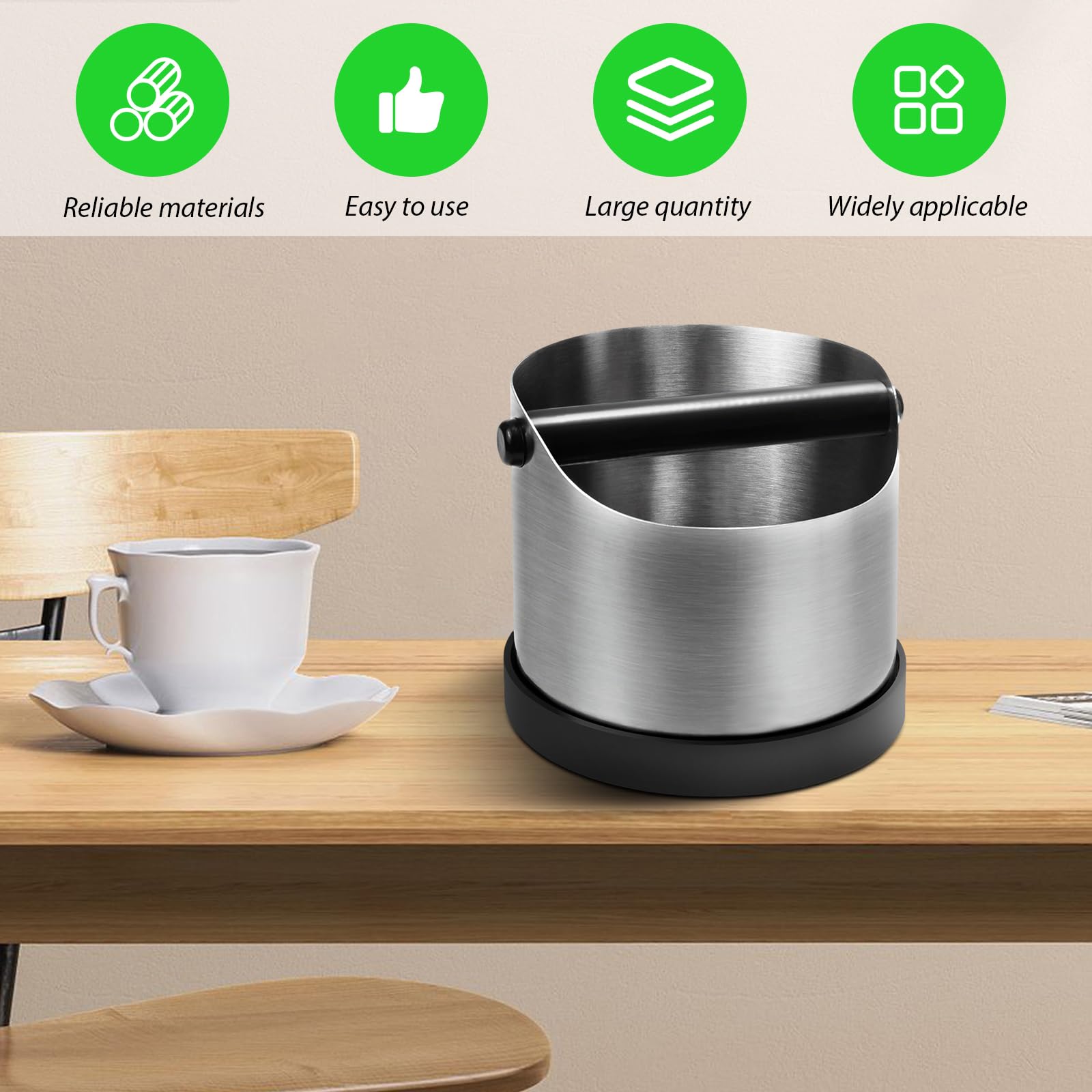 Contenitore per Fondi di Caffè - Contenitore per colino in Acciaio inox, Knock Box Coffee con Rimovibile Asta Percussione, Scatola Fondi di Caffè, Recipiente Fondi Caffè Adatto per Bar Cucine Uffici