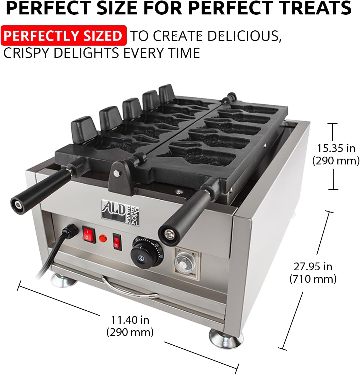 ALDKitchen Taiyaki Fish Waffle Maker 110V | Commercial Use Jam or Ice Cream Waffle Maker | Stainless Steel Taiyaki Maker (Open mouth x 5)