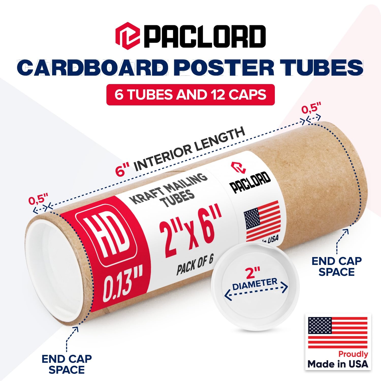 Lot de 6 tubes d'expédition robustes en carton renforcé de 5,1 x 15,2 cm avec 12 capuchons – Approuvé par l'USPS sécurisé – Idéal pour l'expédition et le stockage d'impressions, d'œuvres d'art