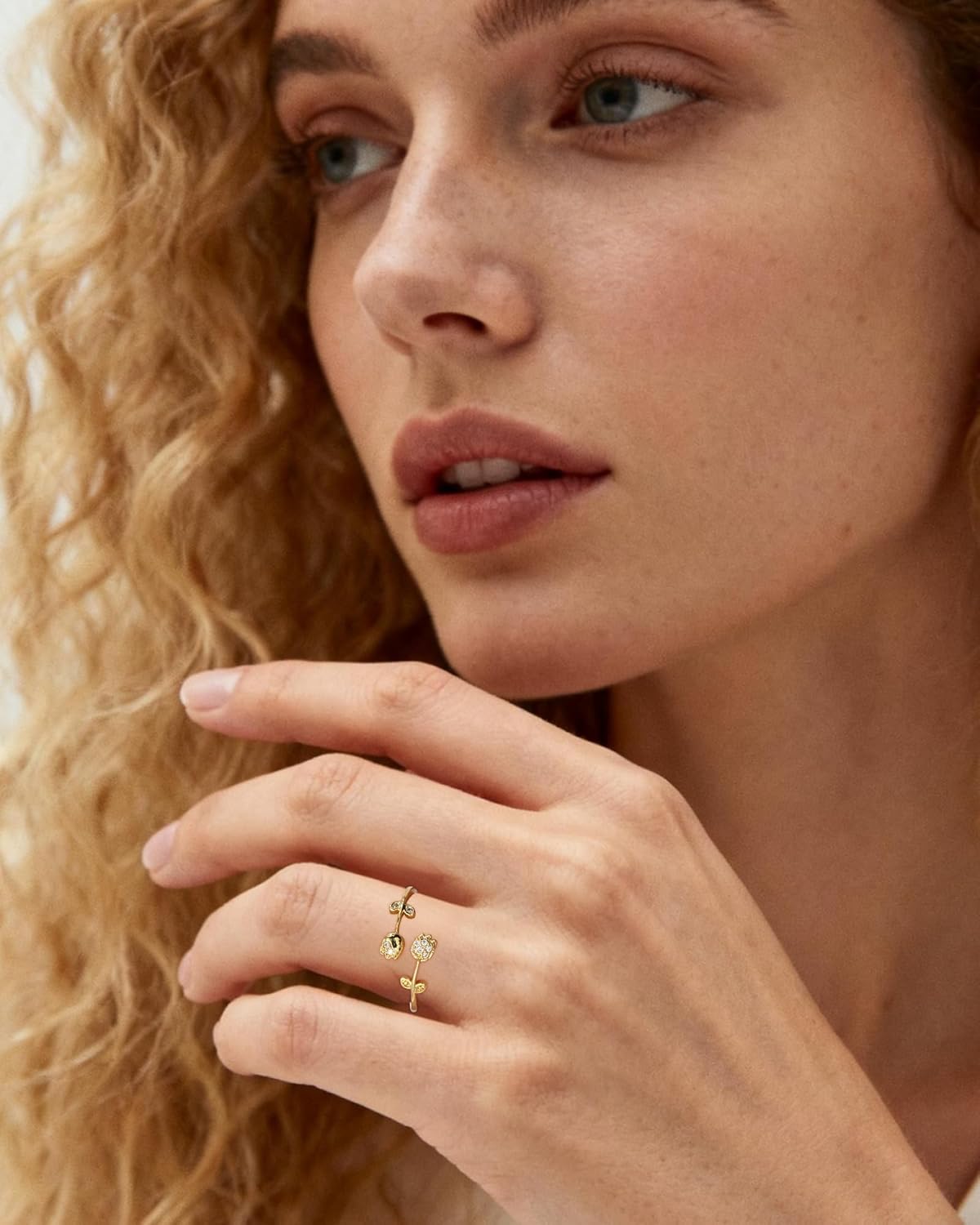 14K Gold Plated Cubic Zirconia Flower Open Ring Dainty Statement Adjustable Ring for Women Valentine's Day - Image 5