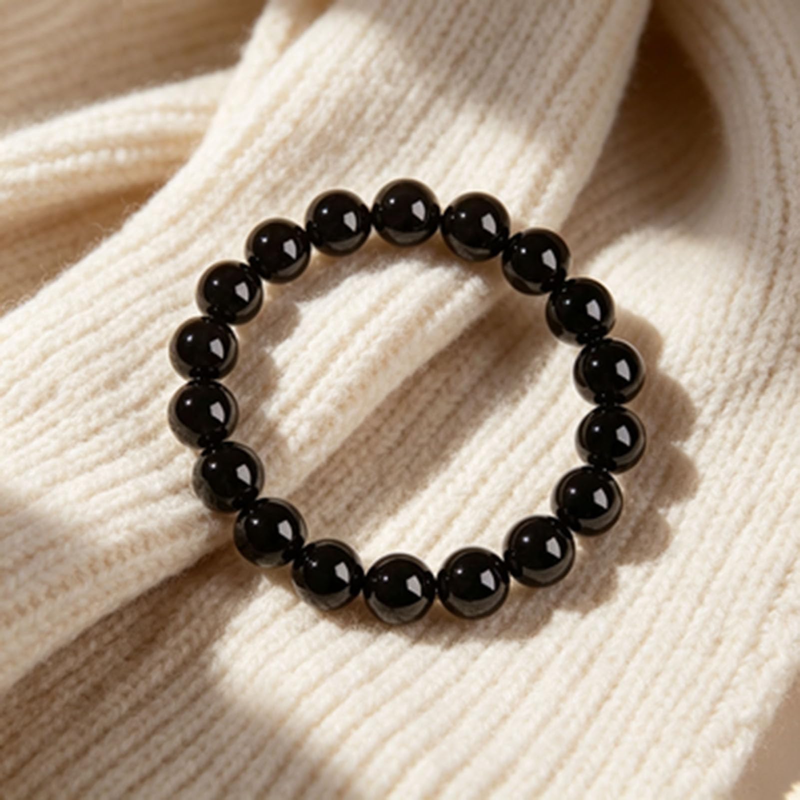 Heilendes schwarzes Obsidian-Armband, echtes vulkanisches Naturglas-Stretch-Armband für Schutz und Erdung, Verstellbarer Kristallstein-Schmuck für Männer und Frauen,16MM
