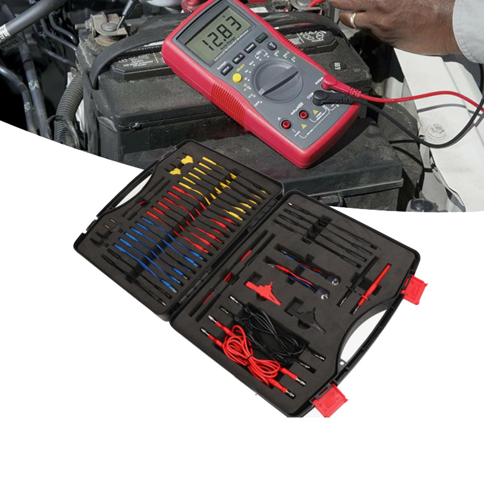 Ausla 92 Stück Automotive Multimeter Testkabel-Set, für Schaltkreistests mit Krokodilklemmen Bananenstecker Prüfspitzen für Autos LKWs Wohnmobile Boote Labor Haus