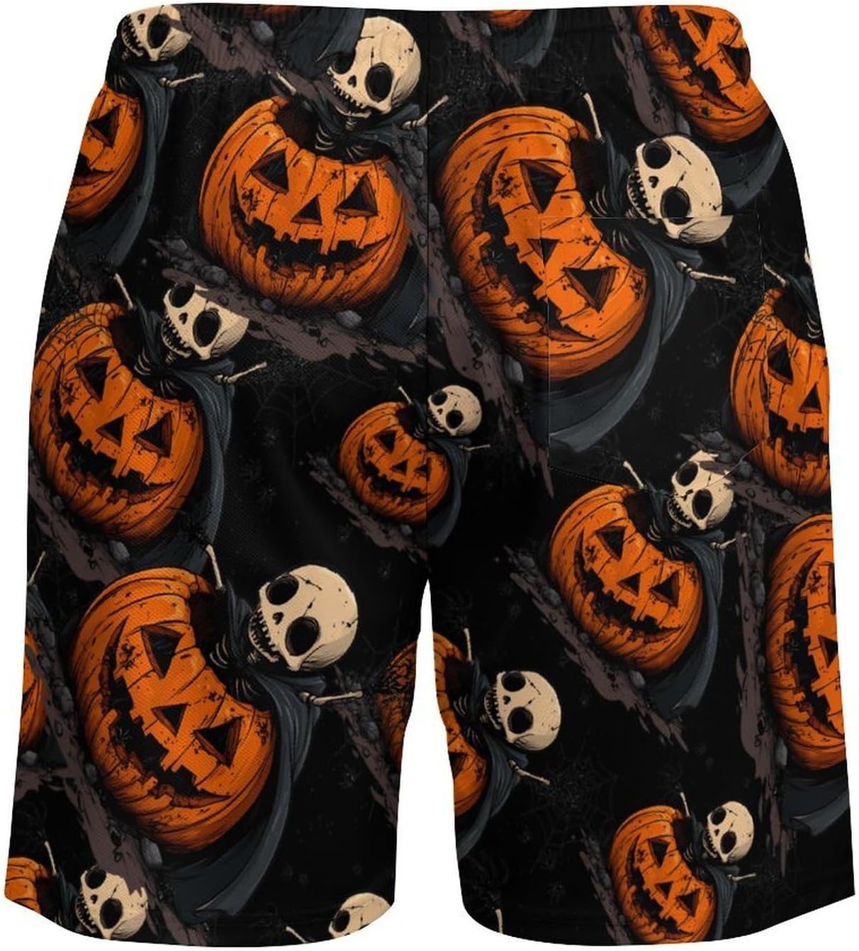 Halloween Costume Pumpkin Skeleton Mens Swim Trunks Summer Beach Shorts Board Shorts Swimwear Bathing Suits with Pockets