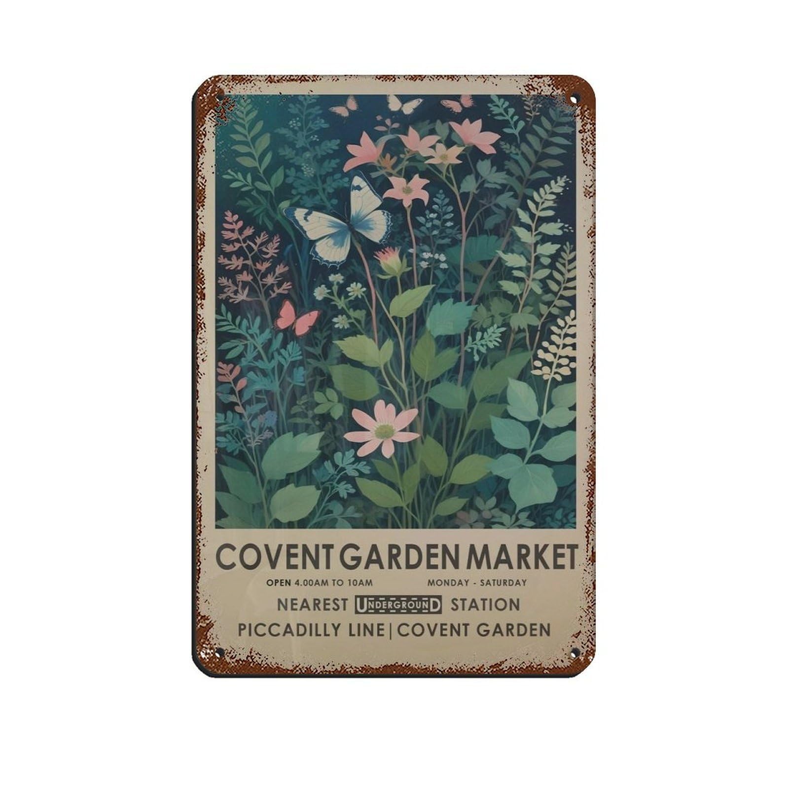 Covent Garden Flower Market, Vintage Retro Poster Metal Tin Sign Chic Art Retro Iron Painting Bar People Cave Cafe Family Garage Poster Wall Decoration 8x12inch(20x30cm)