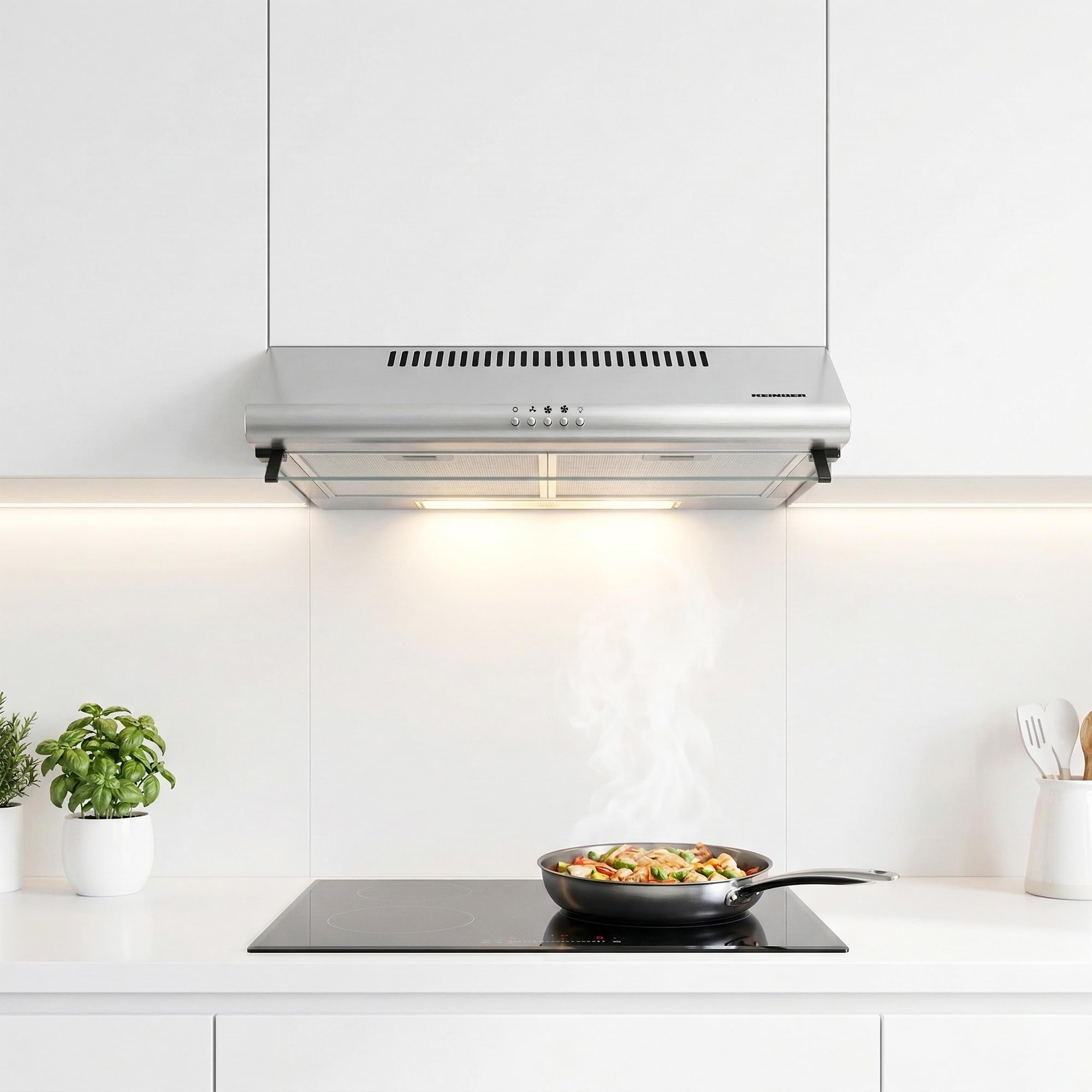 XCH-450S Cappa aspirante Piano di lavoro 60cm, Cappa Cucina Scarico e Riciclaggio 347,4 m³/h, Doppio Motore, Acciaio inossidabile, Argento