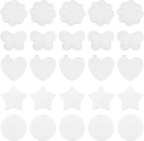 Miniatura 14 de Hordion 10 hojas de flores de lona de plástico de malla de 3 pulgadas, lienzo de punto de aguja en blanco para bordado, malla de plástico blanco