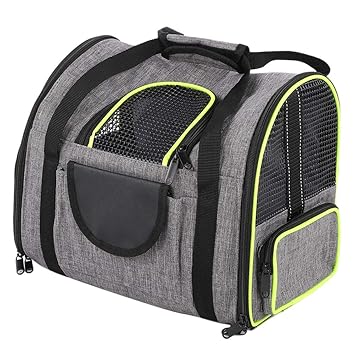 Outdoor Pet Bag, Foldable Designed, Side Pocket Designed, Breathable Mesh Grid, Pet Bag, Pet Carrier Cat Backpack for Cat Carrier Dog Backpack(PTk066-grey Green)