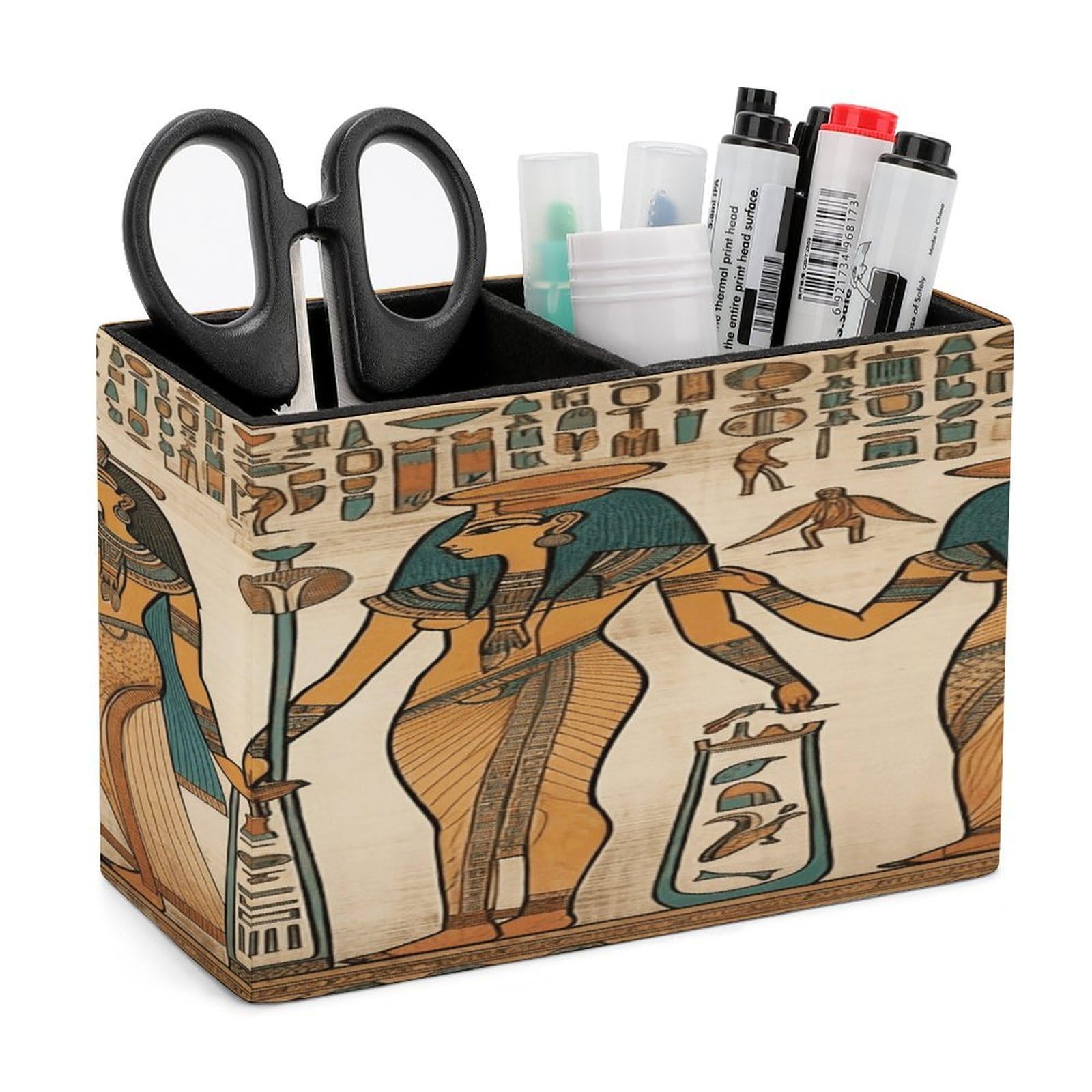 VstaDank Women in Ancient Egypt Pen Holder Double Compartments Pen Cup Fashion Makeup Brush Holders Leather Pencil Holder for Work Locker Accessories Modern Pencil Cup for Desk Organizer