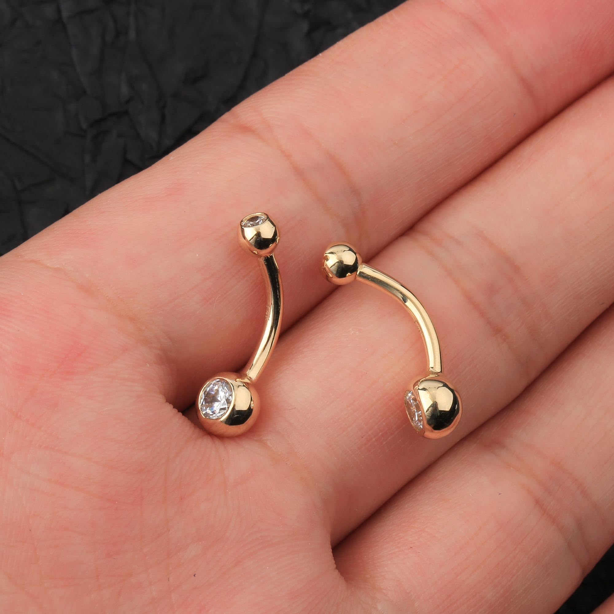 OUFER Body Piercing Belly Button Piercing 14k Solid Gold Belly Bars Clear Round CZ Inlaid Navel Bar Navel Ring Body Jewellery
