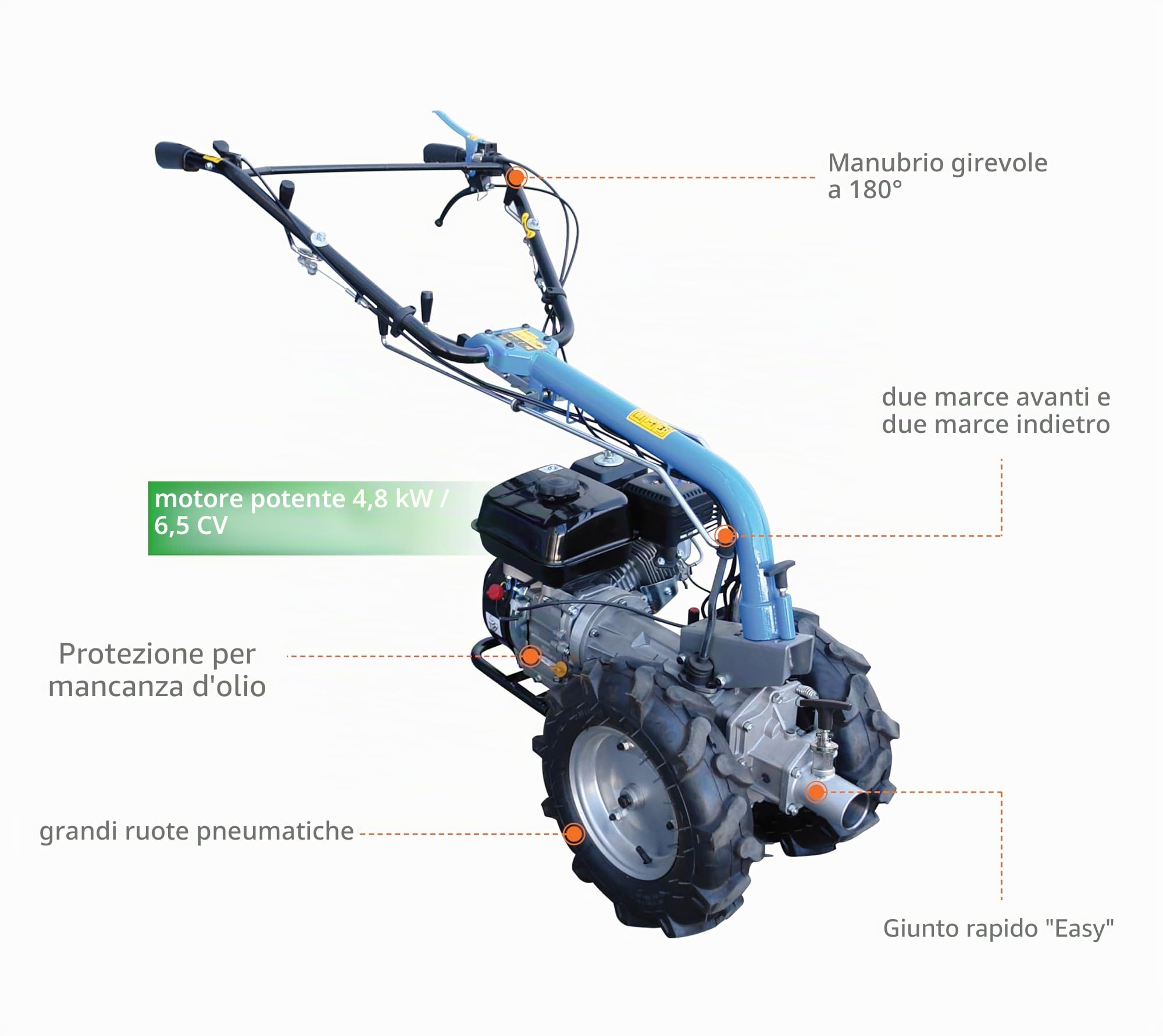 Güde 95187 motocoltivatore GME 6.5 V (Motore Güde Power-Engine a 4 Tempi, 4 Marce, Funzionamento dell'albero di Alimentazione degli allegati)