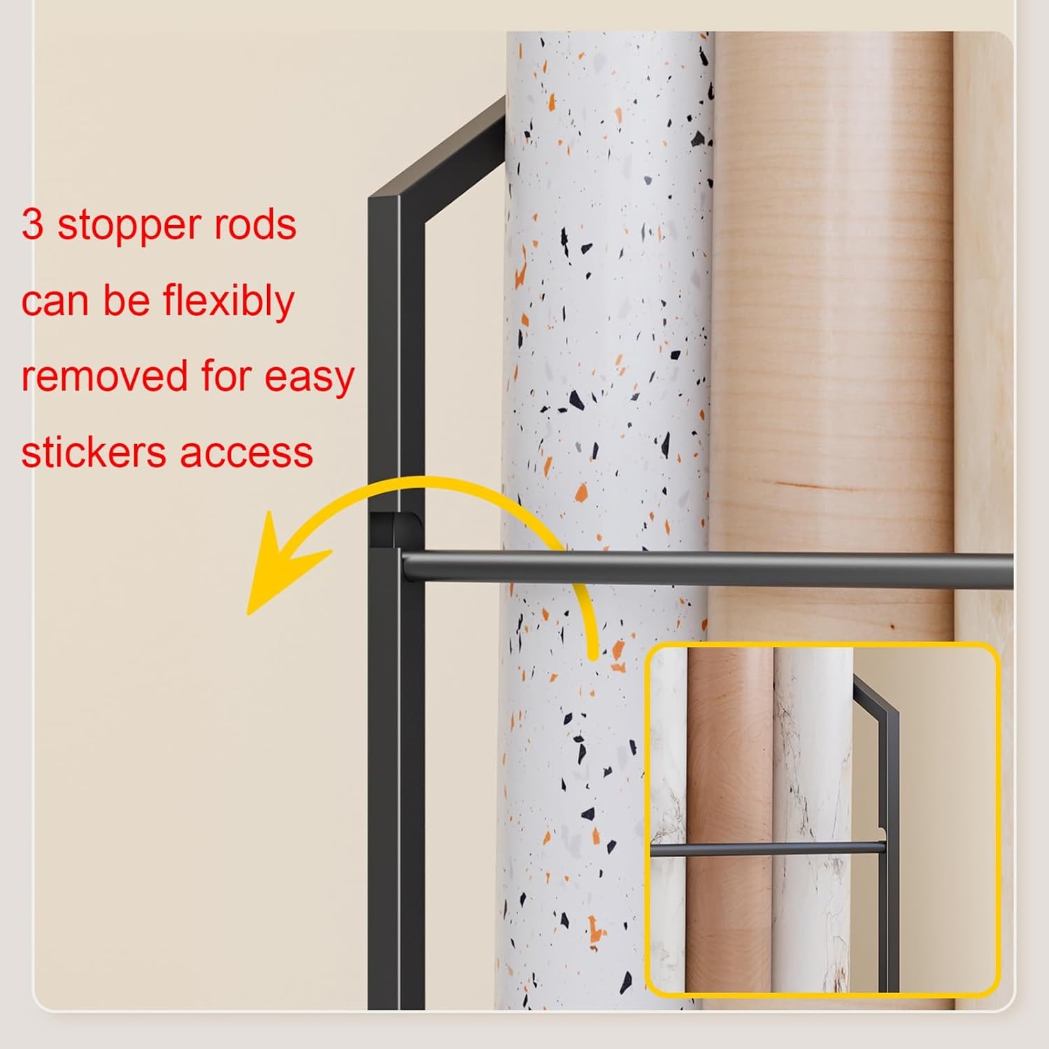3-Tier Heavy Duty Vinyl Car Wrap Film Storage Rack, Metal Vinyl Roll Holder Stand for Wallpaper, Fabric, Leather & PVC - Commercial Organizer for Color Change Films