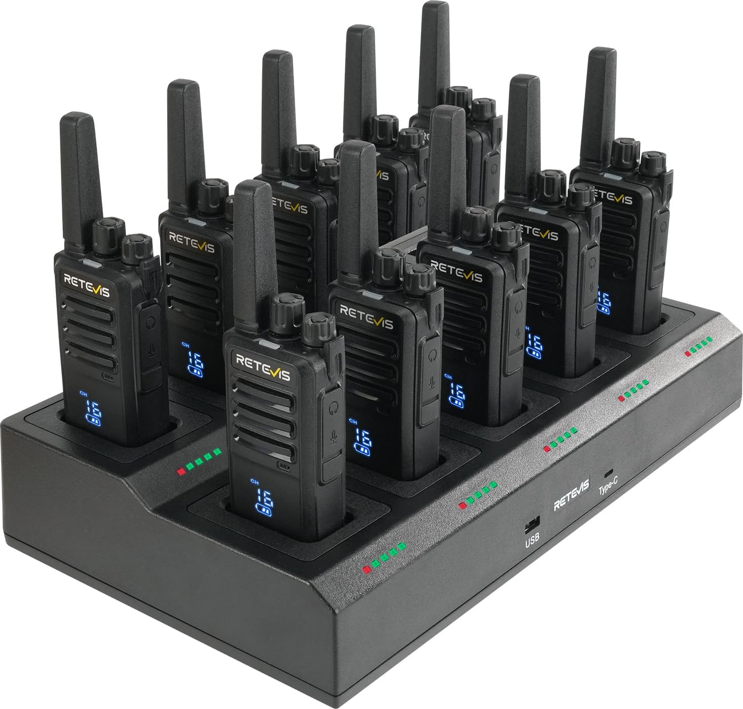 Retevis RT68H 2 Way Radio Long Range (10 Pack) with 10 Way Charger,Rechargeable Walkie Talkies for Adults,Easier Charging,Easier Management,LCD Display, Keypad Lock,Hands Free Compact Walkie Talkie with 10 Way Charger-LCD
