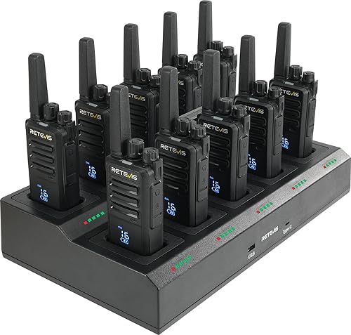 Retevis RT68H Radio de 2 vías de largo alcance (paquete de 10) con cargador de 10 vías, walkie talkies recargables para adultos, carga más fácil,