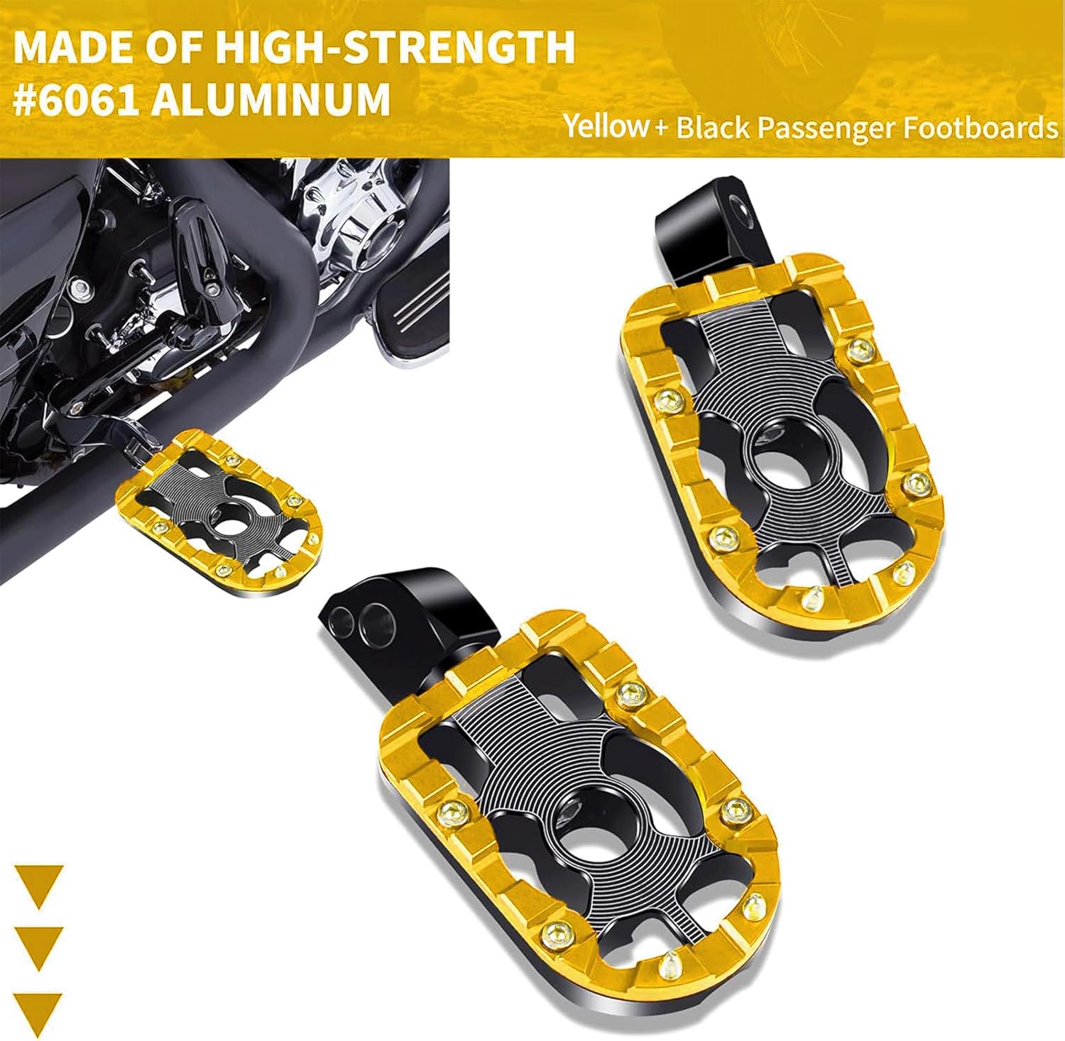 10mm Universal Highway Passenger Foot Pegs for Harley Touring/Electra Glide/Street Glide/Road King/Road Glide (Passenger Floor Boards-GOLD)