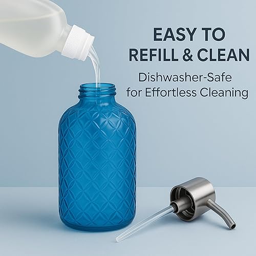 Miniatura 6 de Dispensador de jabón de vidrio de 15 onzas con bomba de plástico a prueba de óxido, dispensador de jabón líquido recargable para manos, dispensador