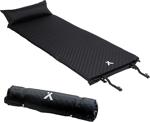 Bear Grylls Colchoneta de dormir autoinflable para acampar con almohada, ligera y inflable con acolchado adicional y desinflado rápido, no necesita
