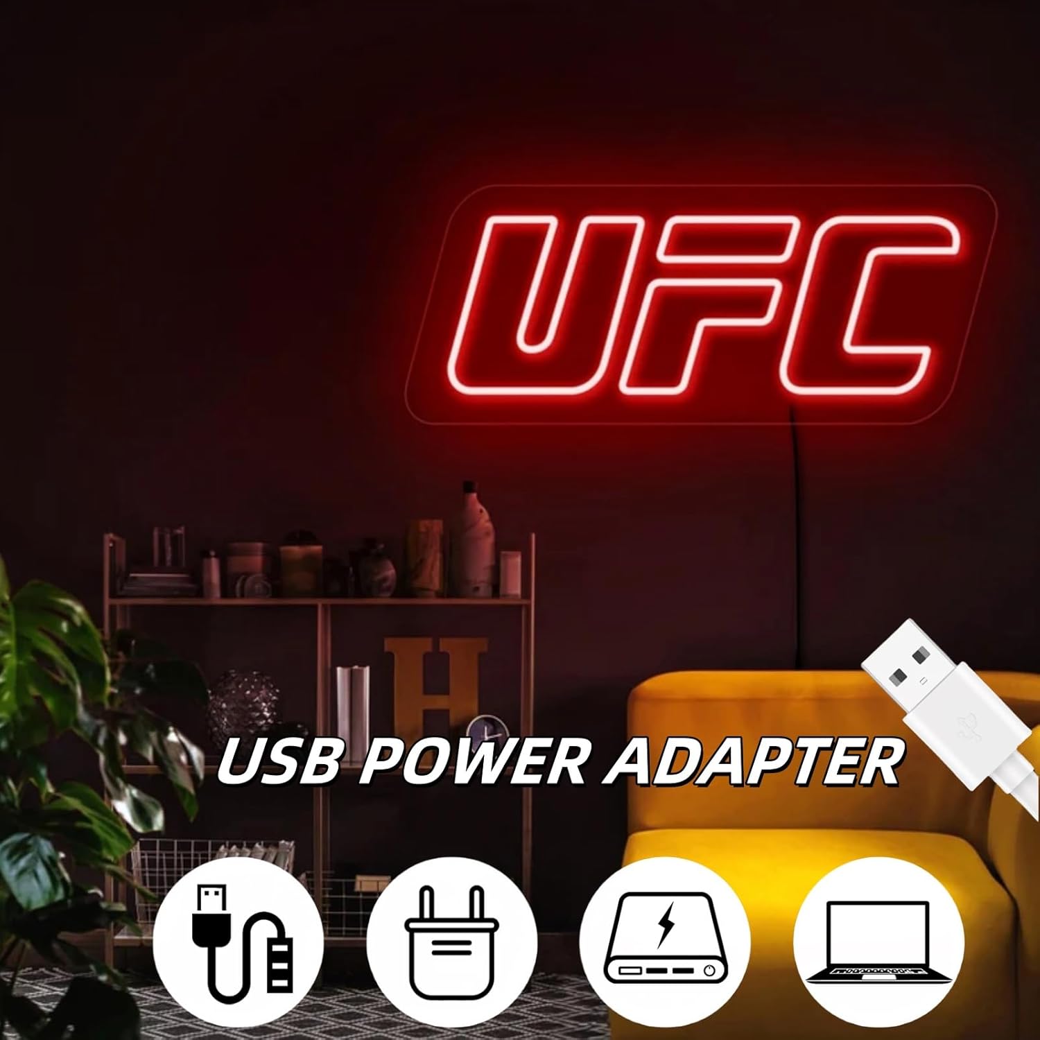 Ufc Neon Sign, Led Wall Light Ufc, Ufc Logo Light Up Sign, Boxing Gym Neon Decor, Fighting Sport Wall Art, Man Cave Ufc Neon Light for Home, 15.4"x6.3"