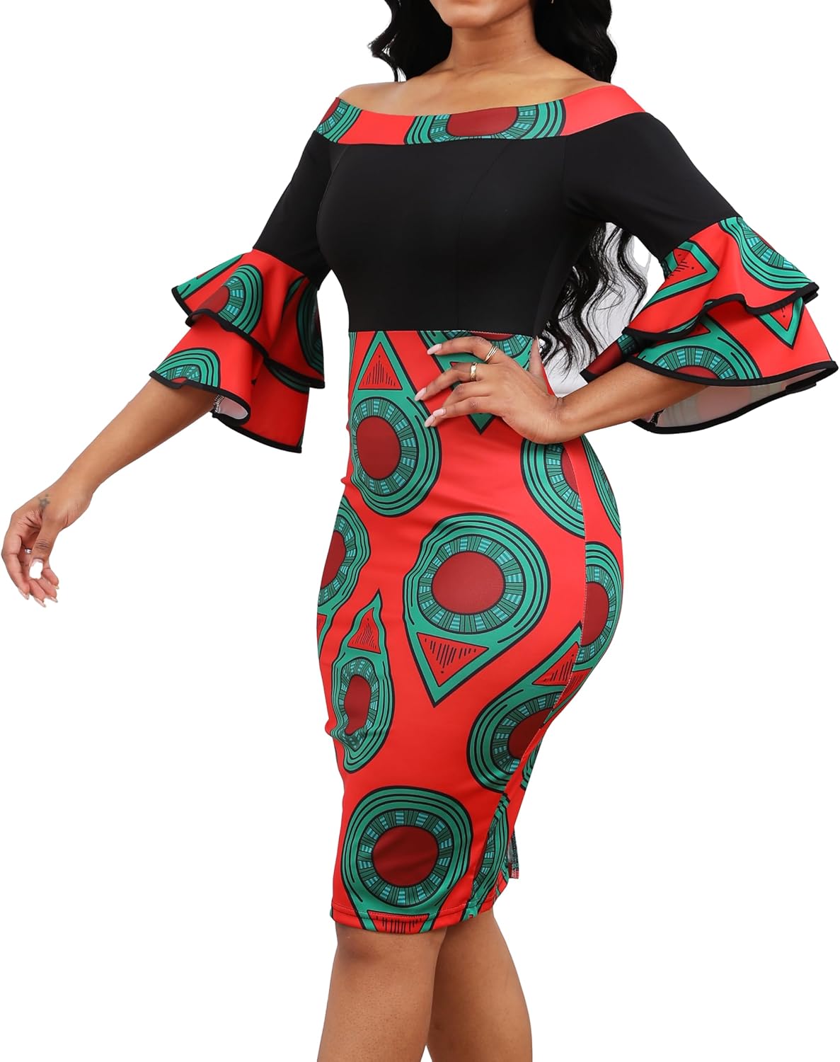 VisiChenup Sexy African Dress for Women Elegant Off Shoulder Ruffles Sleeve Ladies Pencil Dresses - Image 3