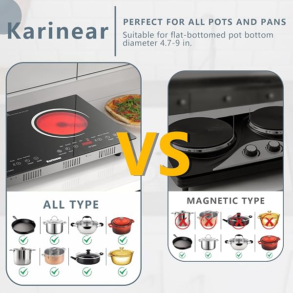 Karinear Double Ceramic Hob, Desktop Plug in 2 Zone Electric Ceramic Hob with LED Display, 4-Hour Timer, 9 Power up to 2800W, Safety Lock - 4