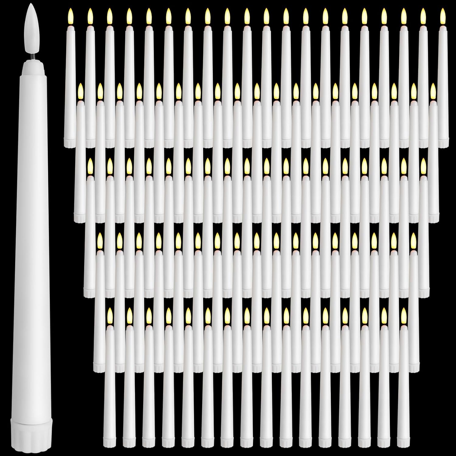 Baquler 100 Pcs 8.5 Inch Flameless Taper Candles Battery Operated Taper Candles Bulk LED Flickering White Candlesticks for Wedding Church Table Centerpiece Halloween Christmas Party Decor