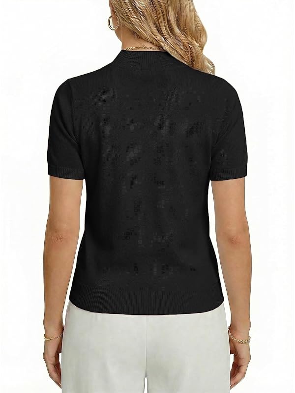 Womens Short Sleeve Sweater Mock Neck Knit Business Casual Tops Black L by fanvita - Used condition - Image 7