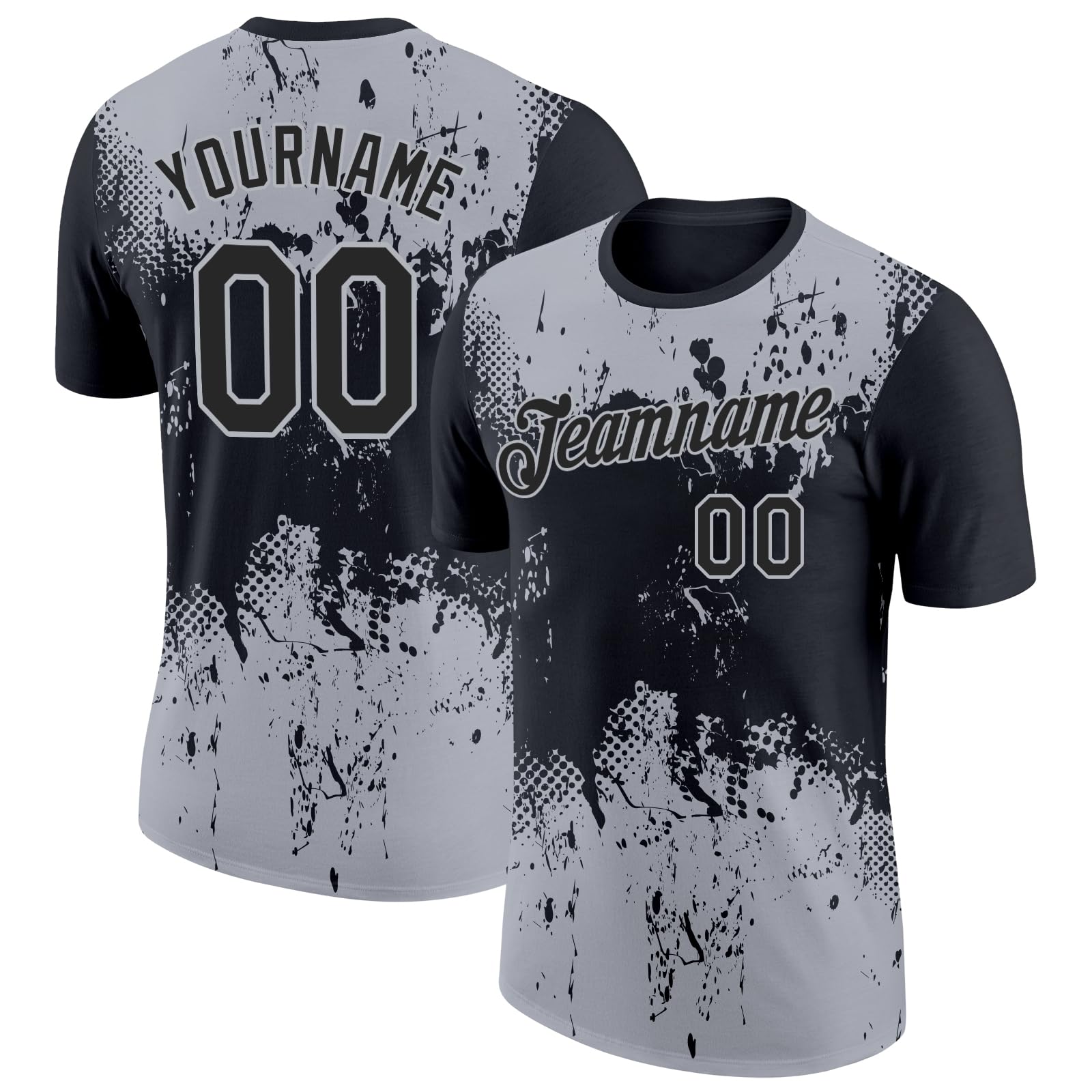 Personalised Black and Grey Baseball Style T-Shirts for Women Men Youth Boys, Design Your Own Casual T-Shirts, Customised Tennis Bowling Golf Softball Team Jerseys with Name Logo Print Front and Back