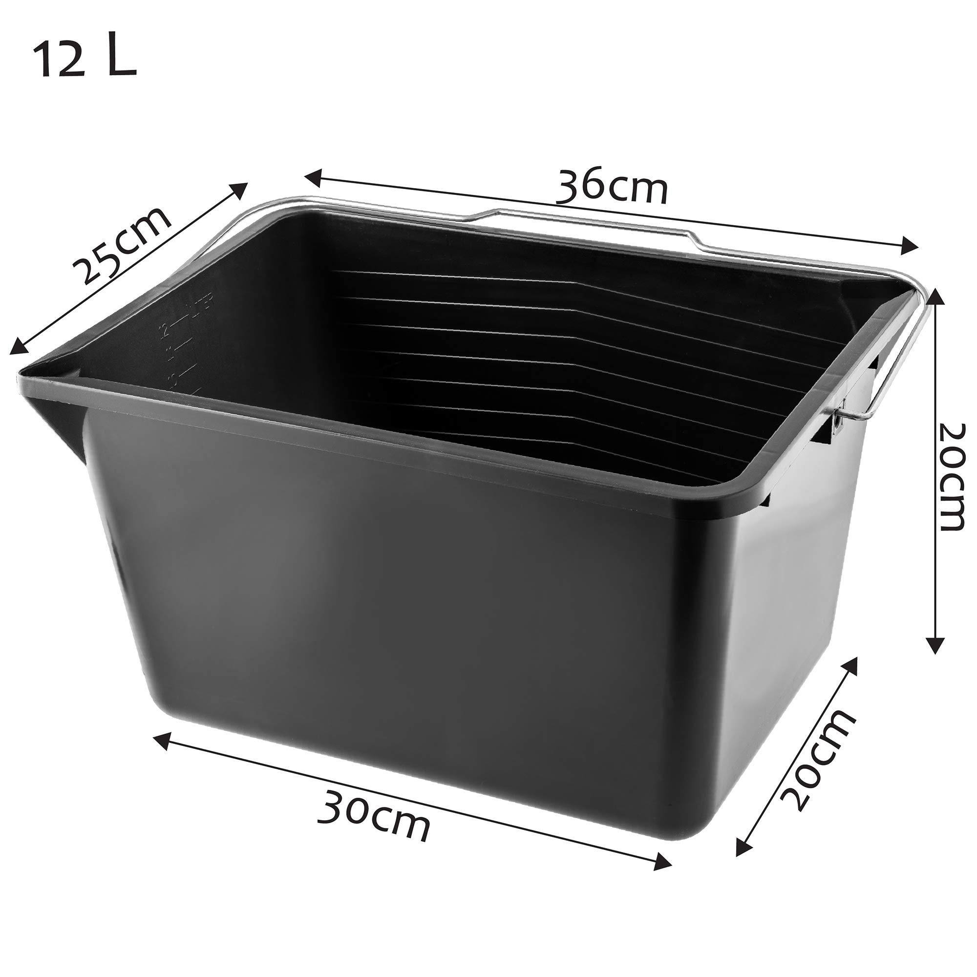 KADAX Cubo de pintura cuadrado de plástico, cubo con asa de metal, cubo de agua resistente con borde de vertido, para renovación, jardín, cubo de limpieza, rectangular, 1 unidad), color negro