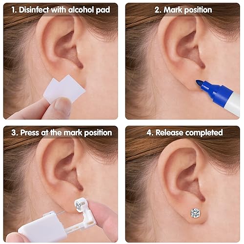 Miniatura 4 de Anzero Kit de 2 piercings de oreja, pistola desechable para perforación de oreja con perno de circonita cúbica, kit de perforación de oreja en casa
