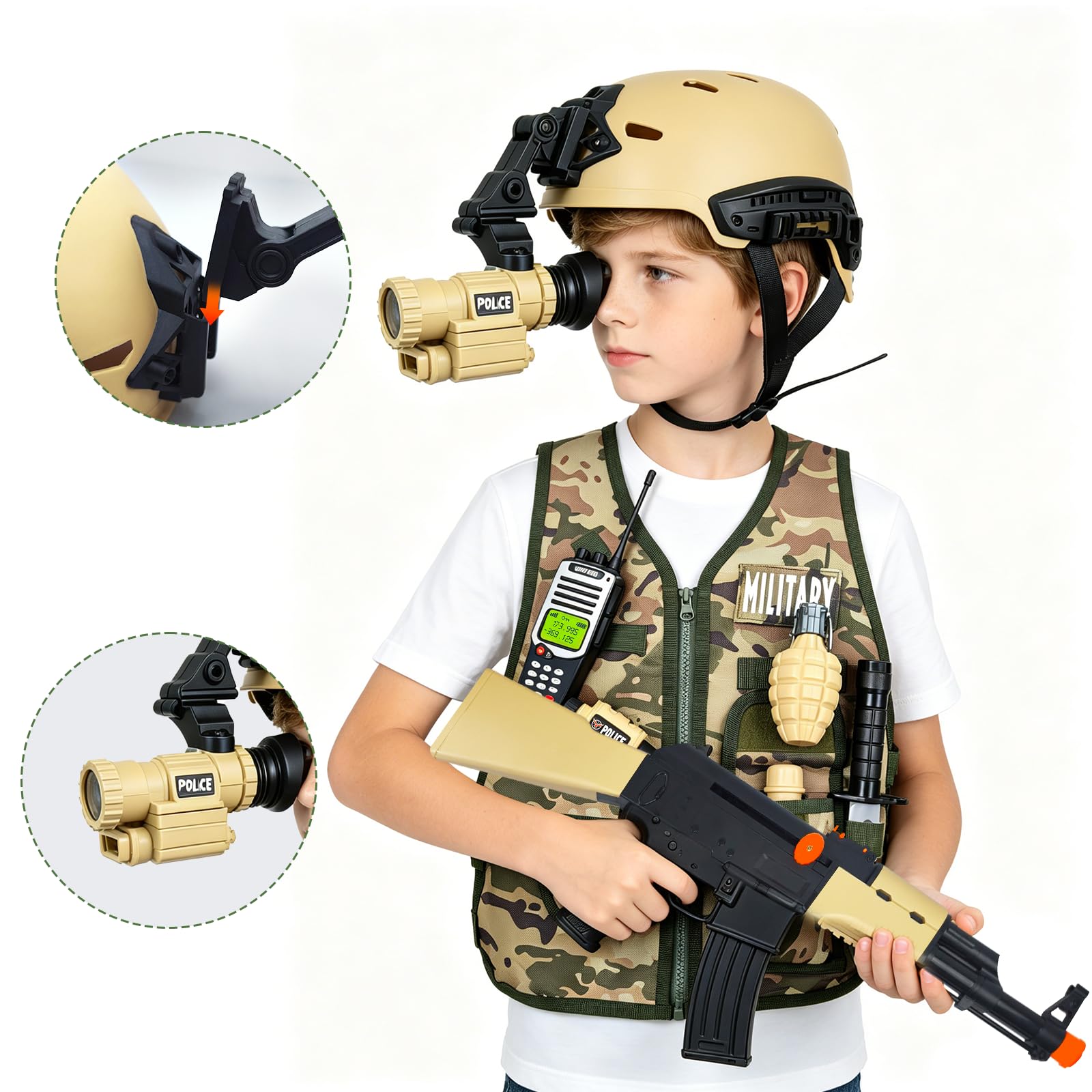 RedCrab Costume Soldato Camouflage 13 Pezzi - Vest Militare, Casco, Vestito per Bambino - Cosplay Halloween Carnevale - 3-10 Anni