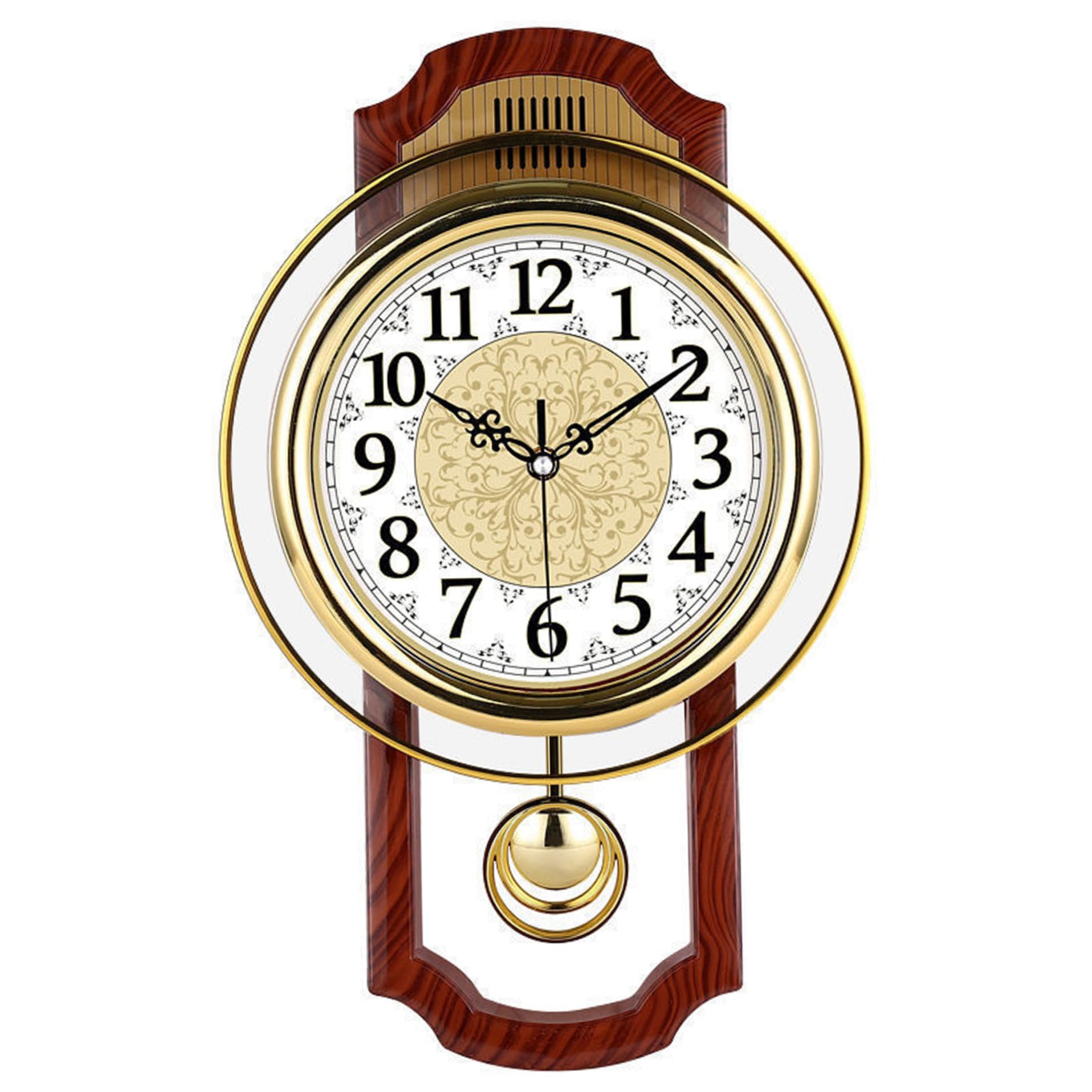 Uanqfegy Brown Square Woodgrain Design Pendulum Wall Clock – Quiet-Ticking Quartz Movement Clock For Living Room Bedroom