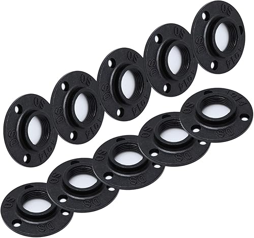 Miniatura 16 de Brida de piso pintada en negro antioxidante de 1/2 pulgada, paquete de 10 accesorios de tubería de hierro maleable para estilo vintage industrial,