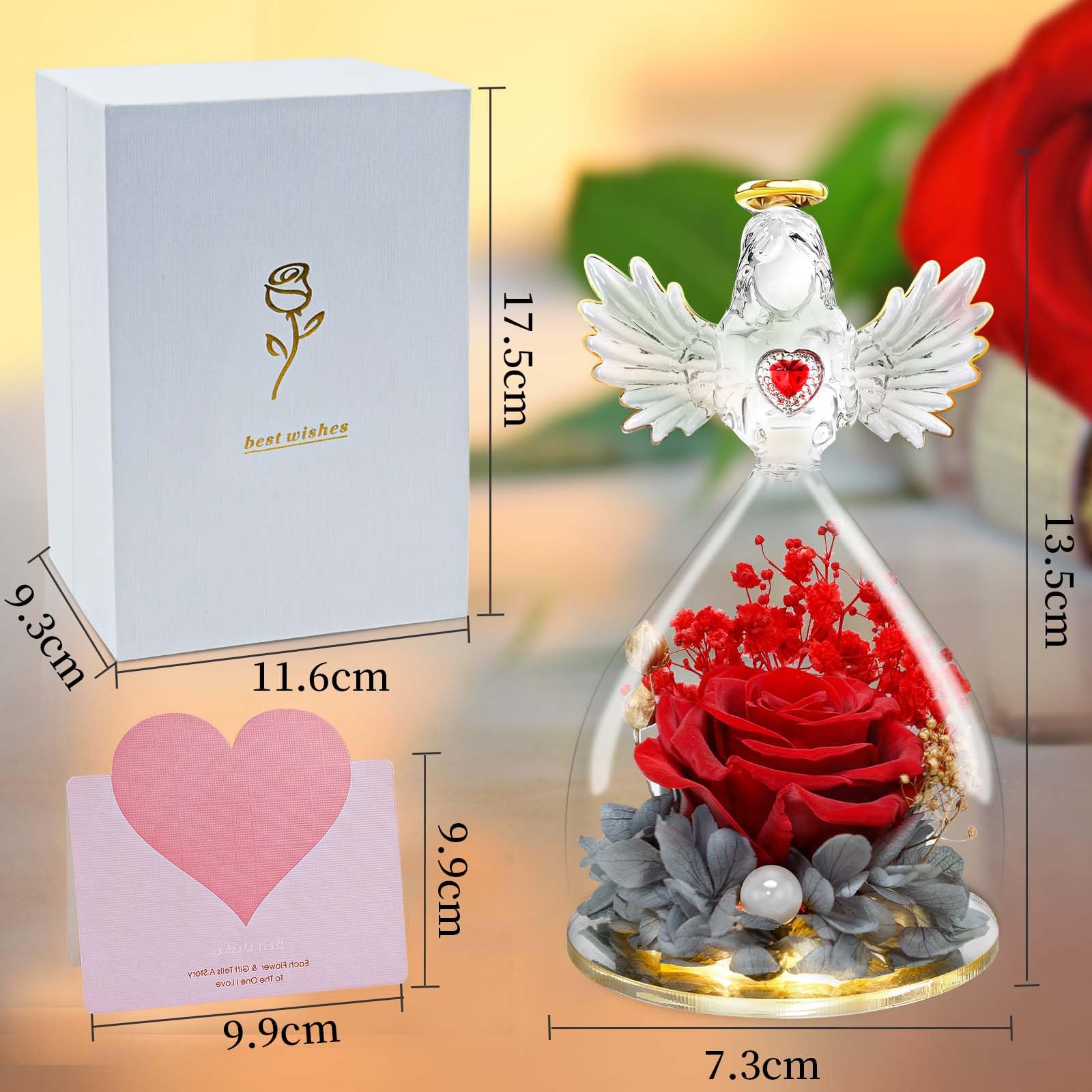 Rosa Eterna In Vetro Con Angelo E Led – Regalo Per La Festa Della Mamma, Compleanno Donna - 4