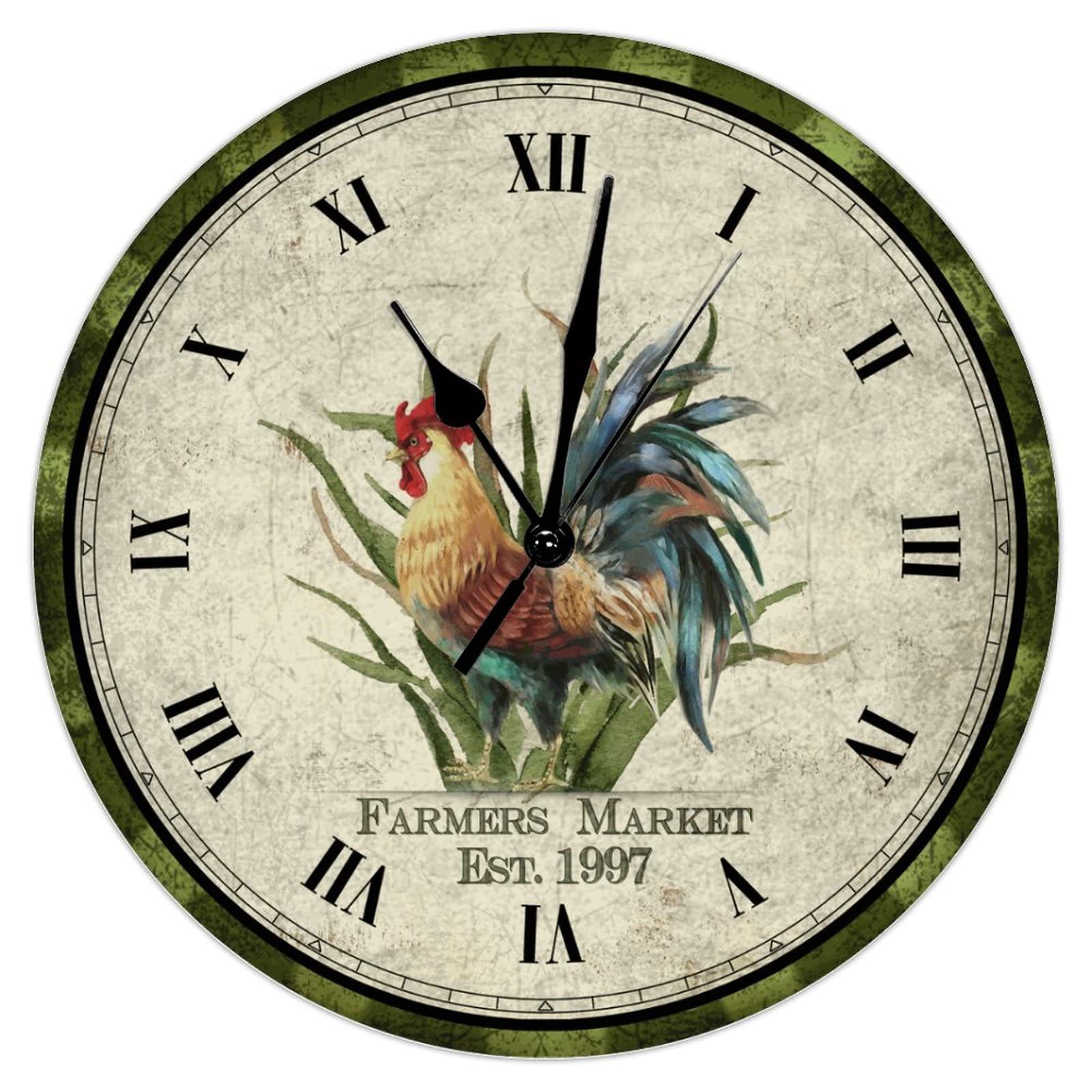 Horloge murale vintage coq en bois 38 cm personnalisable pour cuisine