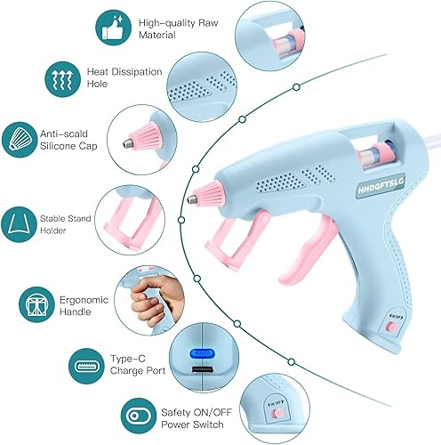Miniatura 15 de Pistola de pegamento caliente inalámbrica con 30 barras de pegamento premium, pistola de pegamento inalámbrica de 20 W, precalentamiento rápido