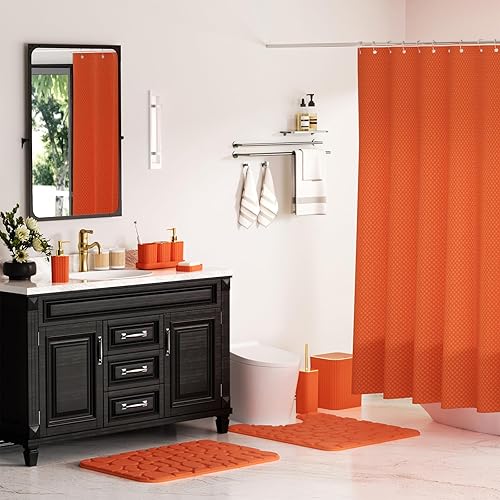 Miniatura 2 de Bathroom Accessories Set - 25PC Bathroom Sets with Shower Curtain and Rugs, Orange Bathroom Accessories with Trash Can, Soap Dispenser, Soap Dish &