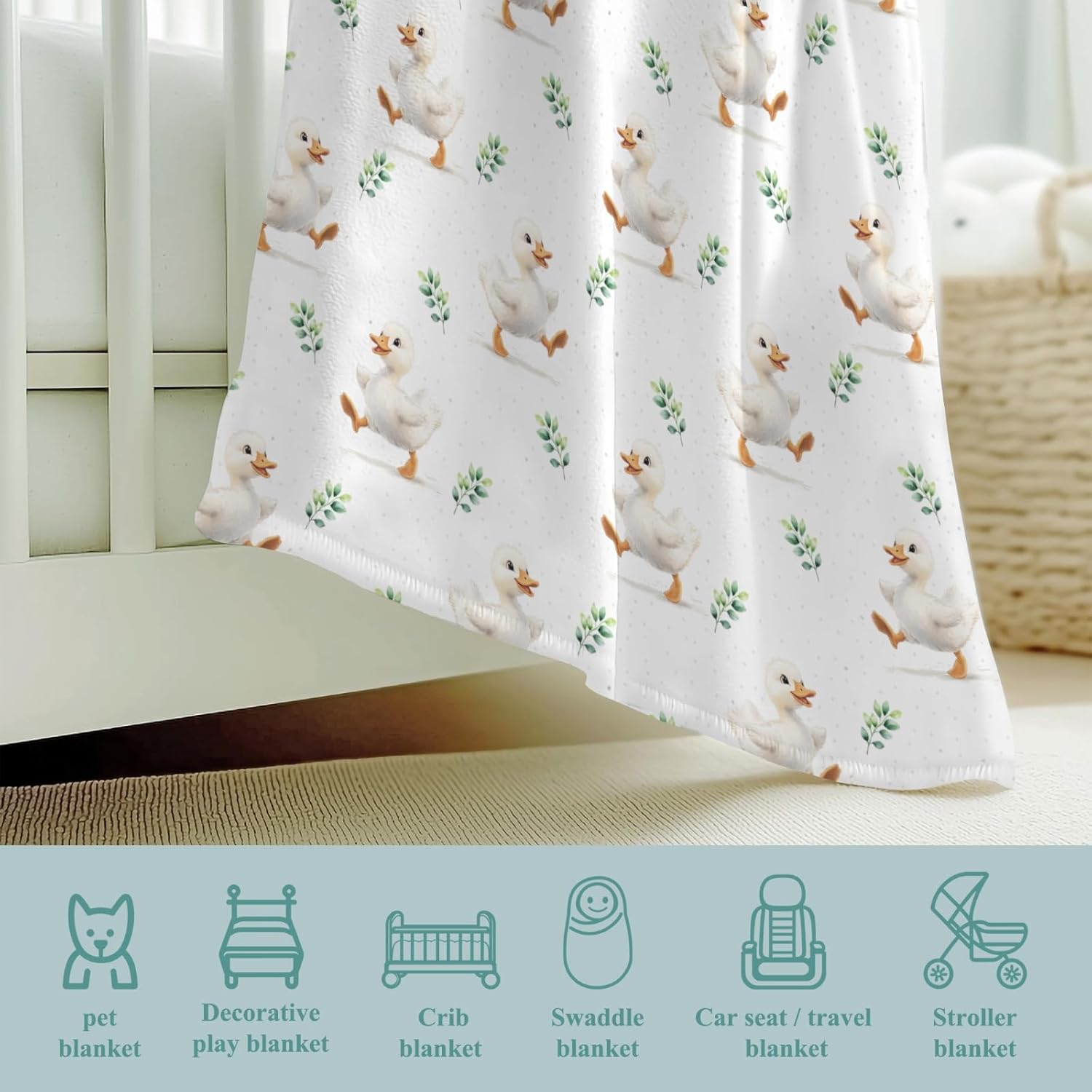 Cute Geese Boho Leaves Baby Boy Girl Wild Ducks Boho Leaves Blankets Flannel Spring Farm Animal Fleece Blanket for Kids Infant Newborn Breathable Newborn Blanket for Crib Stroller Travel