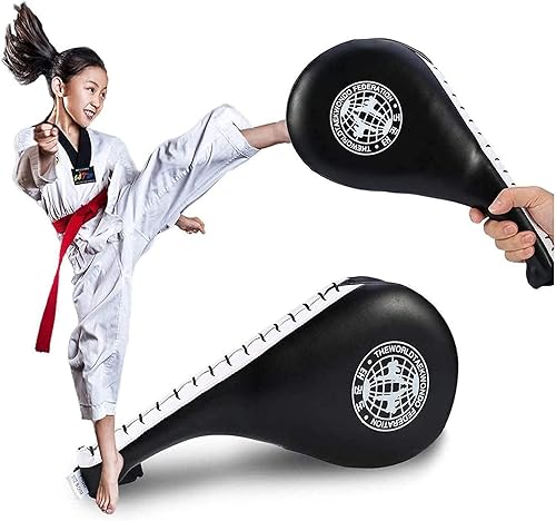 Miniatura 4 de Taekwondo, almohadillas de entrenamiento de tiro TKD, almohadillas de doble golpe para kickboxing y entrenamiento de karate (estilo 2, negro y rojo,