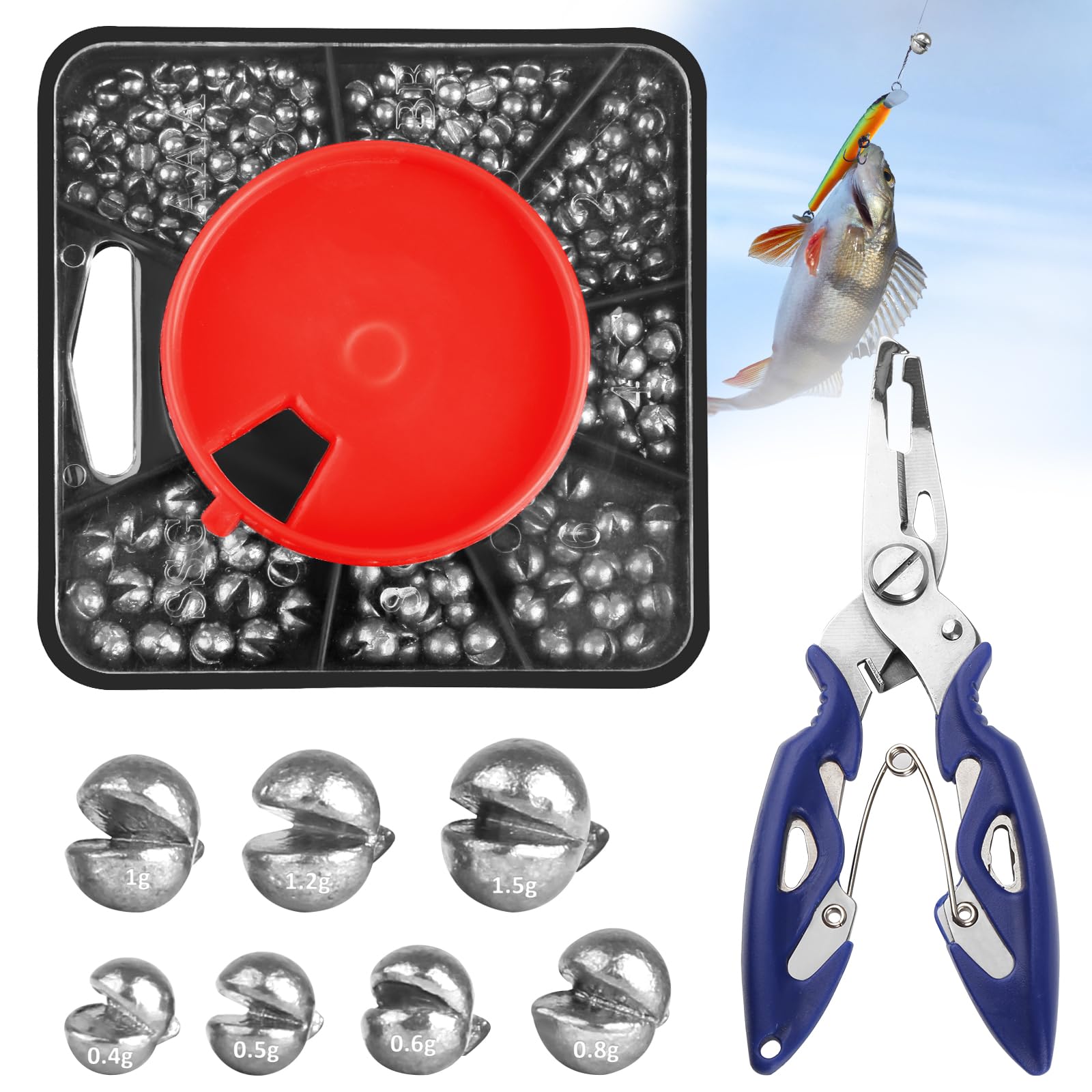160 Pcs Fishing Weights Shot, 7 Sizes Split Shot Fishing Weights Mixed with Pliers and Compartment Box, Non Toxic Drop Sinkers for Carp Freshwater & Saltwater Angling โ image 1