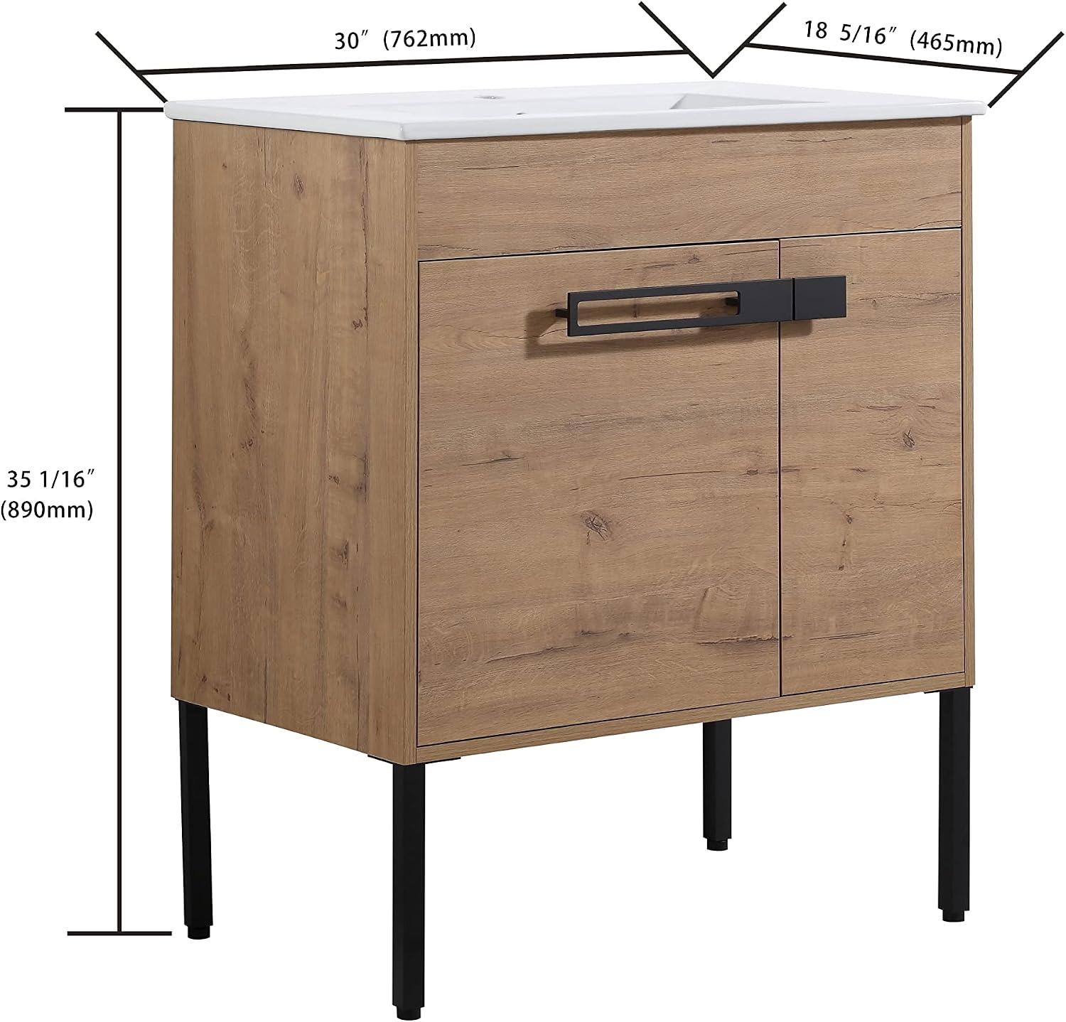 30 Inch Bathroom Vanity with Sink,Floating/Freestanding Dual Mounted Bathroom Vanity Sink Combo for Small Space with 2 Soft Close Doors&1 Adjustable Shelf,Brown