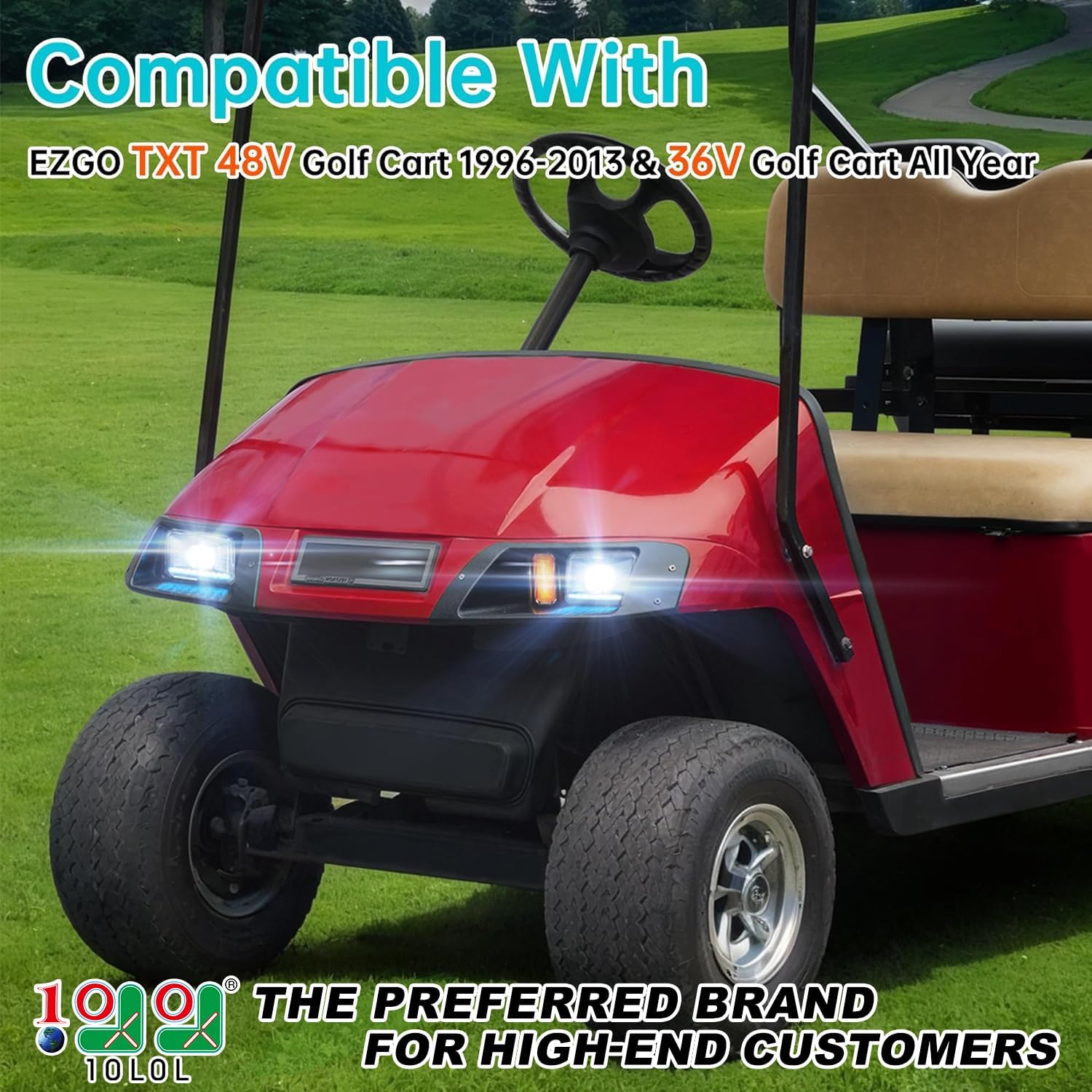 10L0L Deluxe Golf Cart Light Kit for EZGO TXT 1996-2013 12V-48V, Headlight Taillight with RGB Daytime Running Lamp Low High Beam Turn Signal Brake Pad Hazard Light